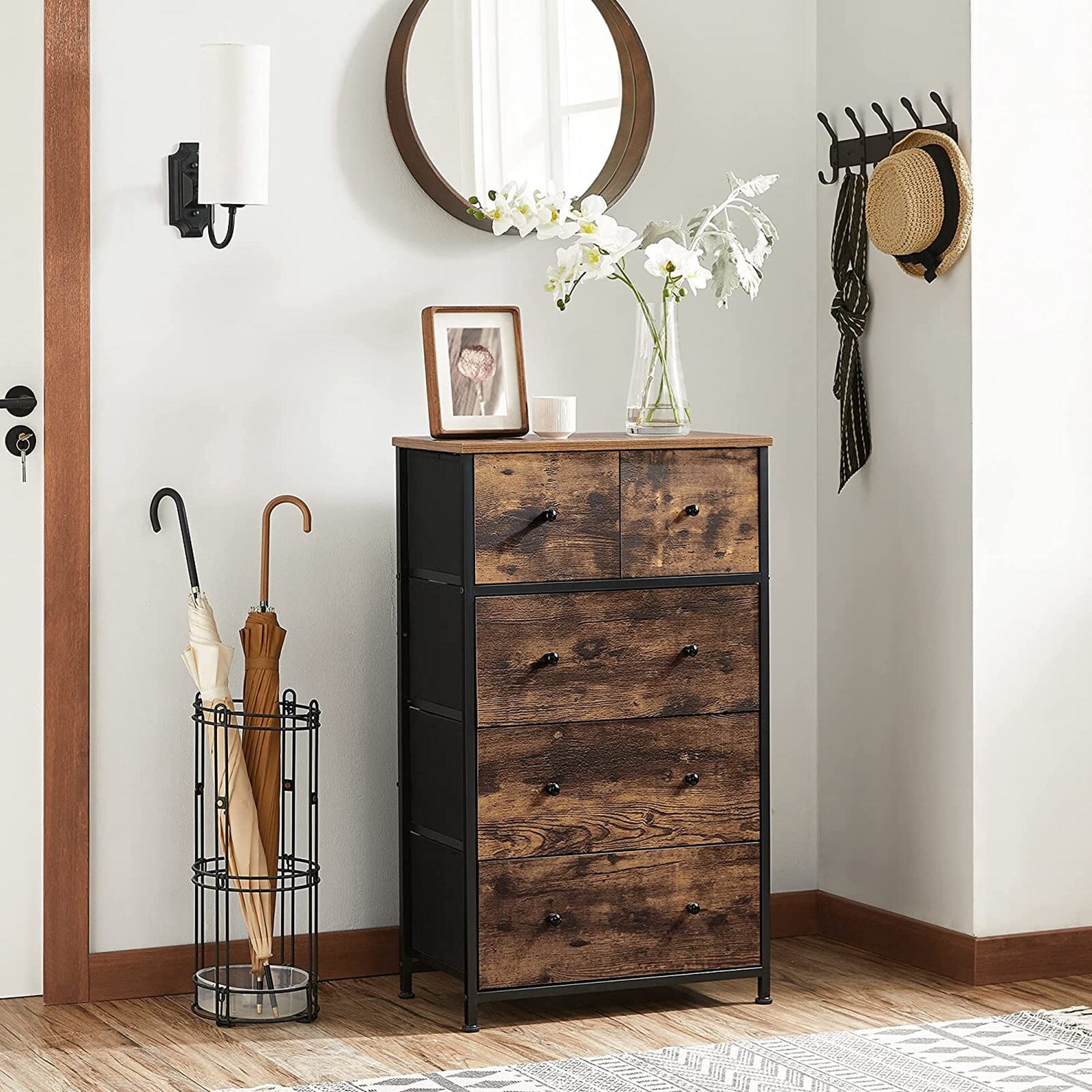 SONGMICS Rustic 5-Drawer Dresser， Storage Dresser Tower - - 37217233 - Mycitystee