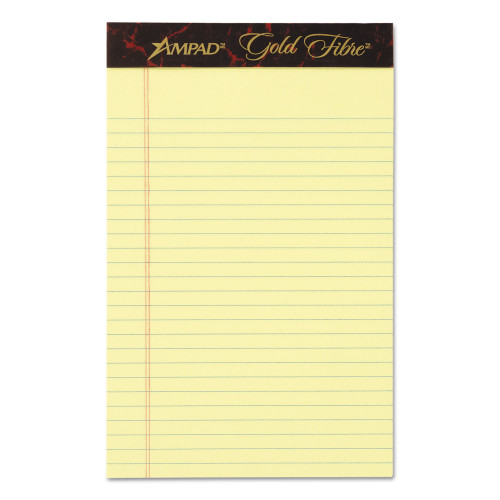 Ampad Gold Fibre Quality Writing Pads， Medium/College Rule， 5 x 8， Canary， 50 Sheets， Dozen (20004) - Mycitystee