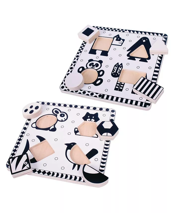 Bigjigs Toys Black and White Animal Puzzle Set - Set of 2 - Mycitystee