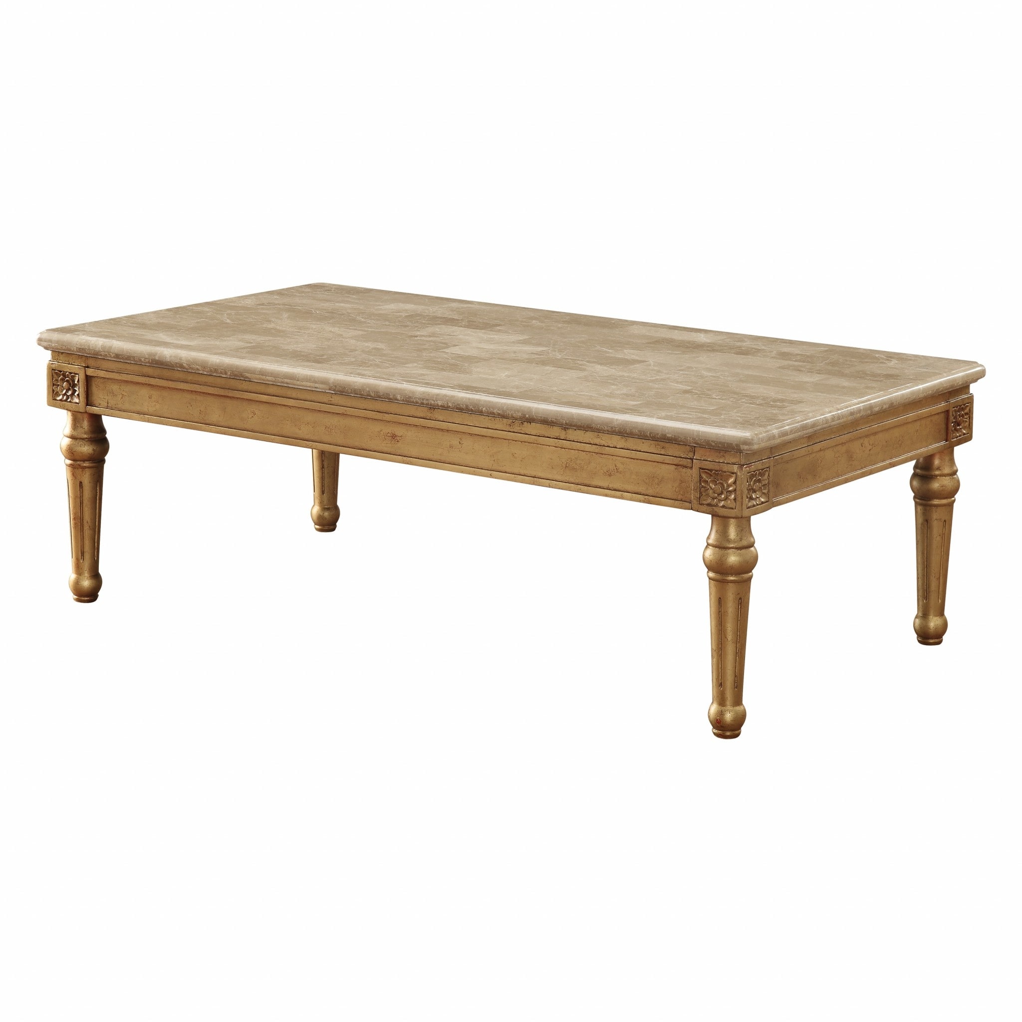32' X 57' X 20' Marble Antique Gold Wood Coffee Table - 32' X 57' X 20' - Mycitystee