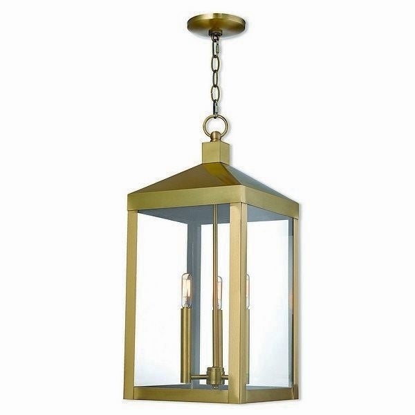 Livex Lighting 20587-01 Nyack 3 light Antique Brass Outdoor Pendant Lantern - Mycitystee