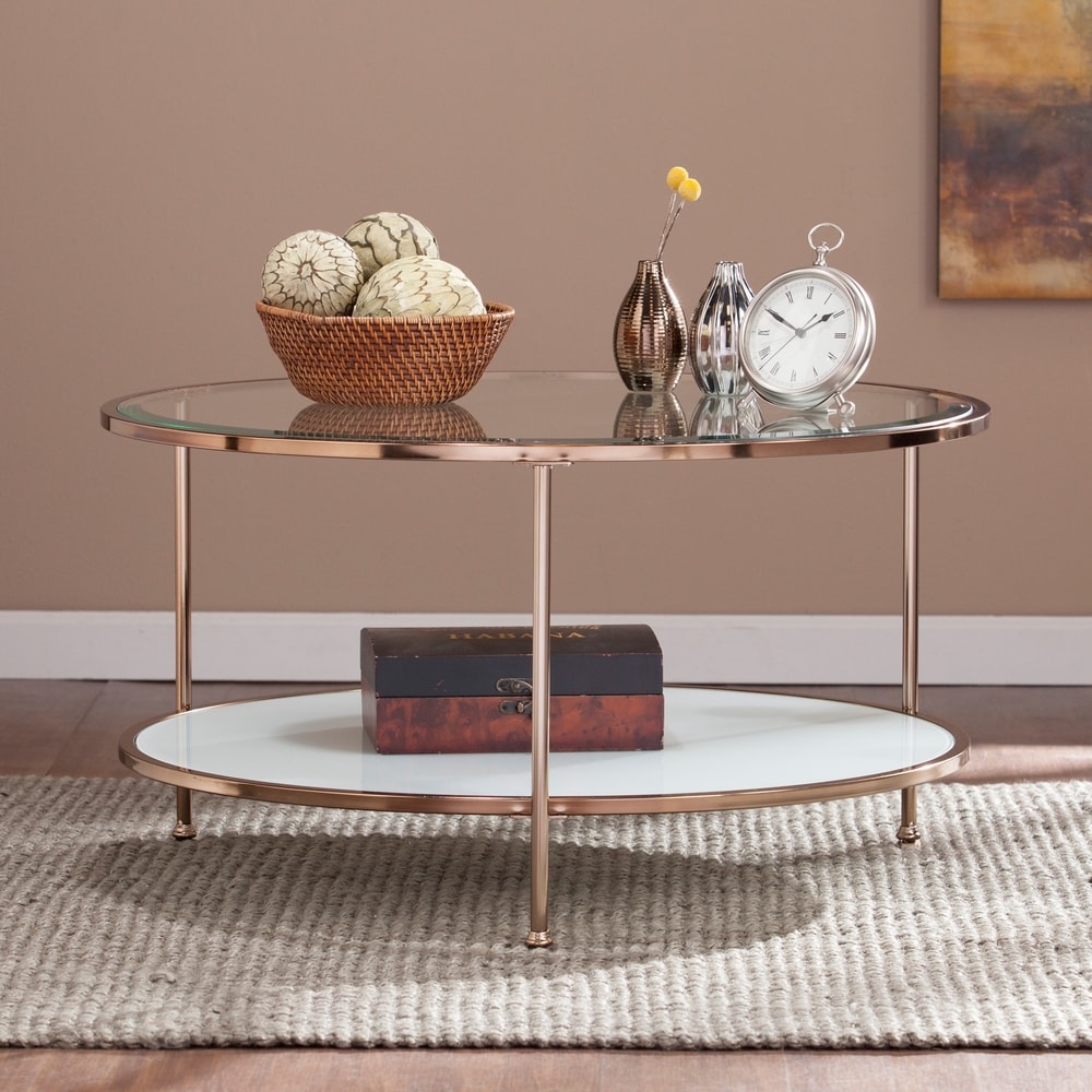 SEI Furniture Grant Gold Copper Round Coffee Table with Storage - Mycitystee