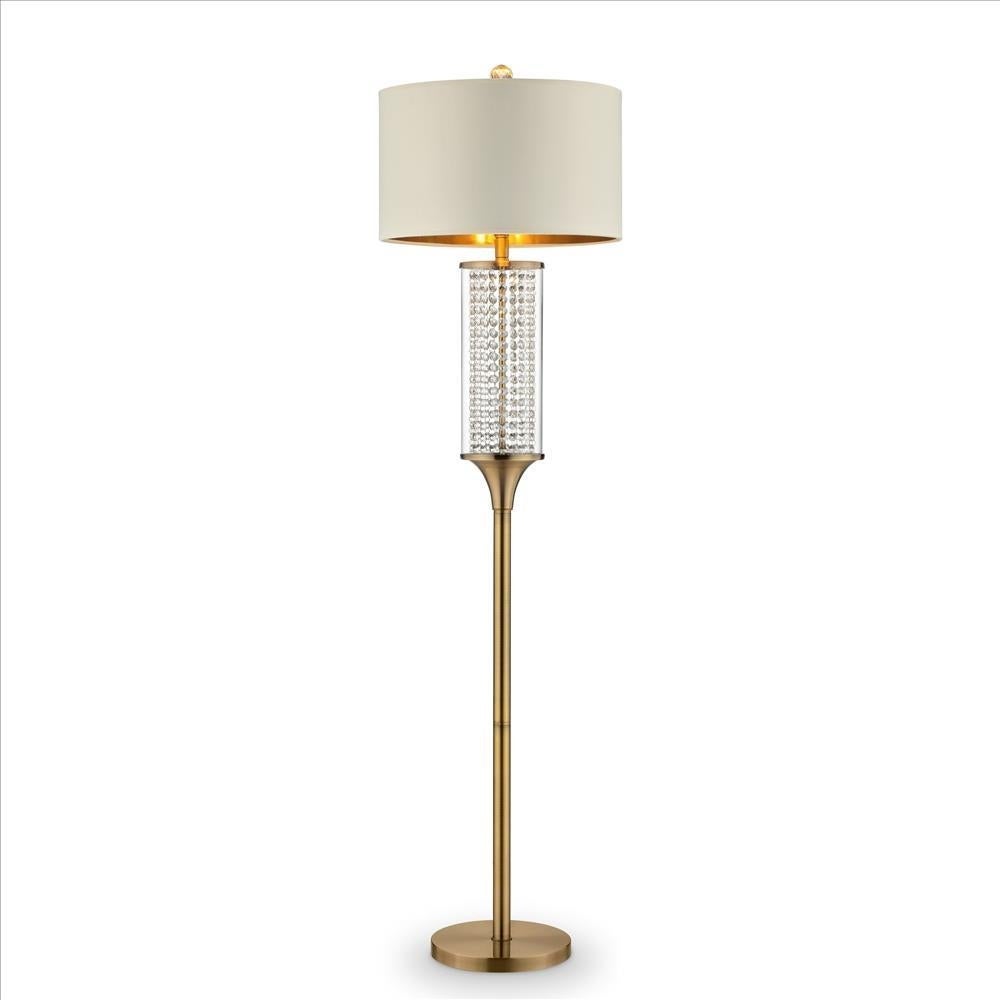 Floor Lamp with Cylindrical Drum and Stacked Crystals， Gold - 62.25 H x 17 W x 17 L Inches - Mycitystee