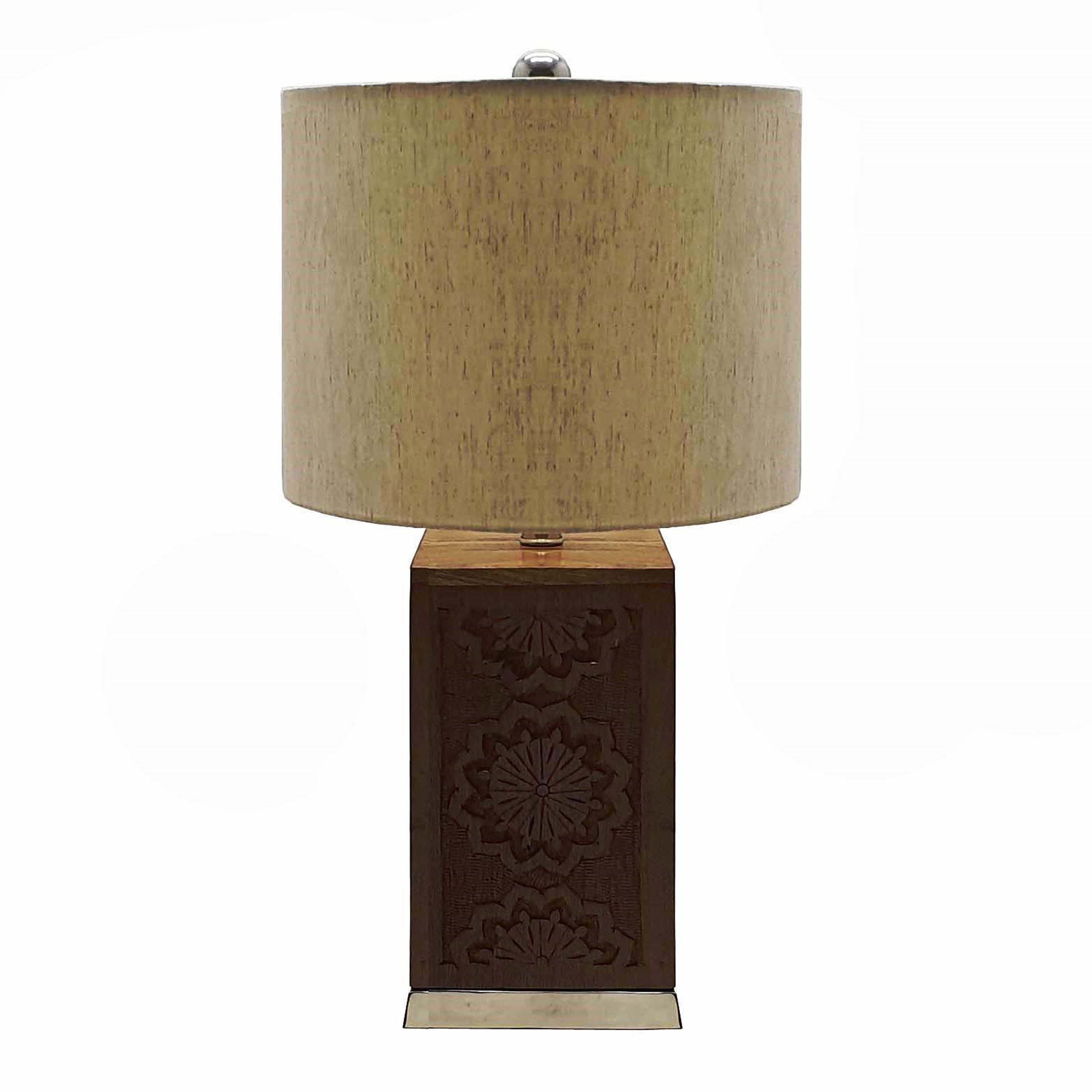 AandB Home Brun Wood Floral Carving Table Lamp - Mycitystee