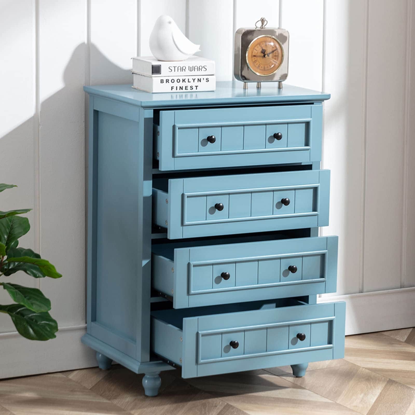 4 Drawer Dresser，Blue Dresser for Bedroom，Tall Accent Dresser with Deep Drawers，Chest of Drawers with Handles - as picture - - 37668789 - Mycitystee