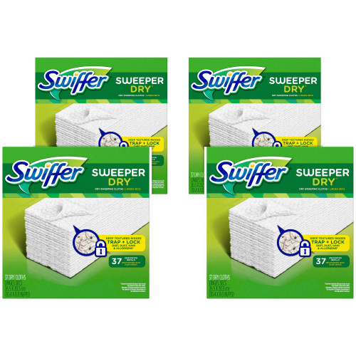 Swiffer Dry Refill Cloths， White， 10.4 x 8， 37/Box， 4 Boxes/Carton (82822CT) - Mycitystee