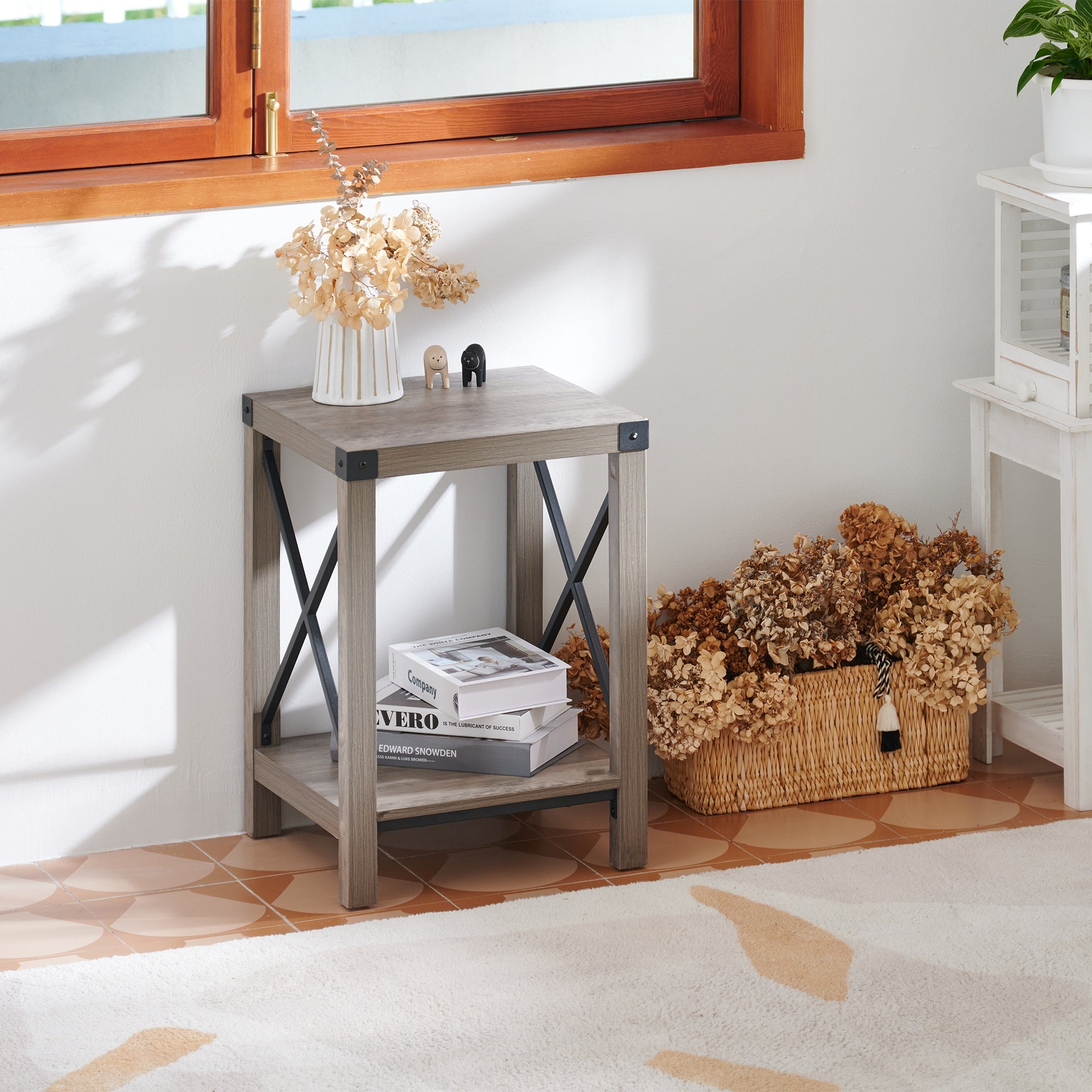 CO-Z 16-Inch Farmhouse Side or End Table with Storage Shelf - Mycitystee