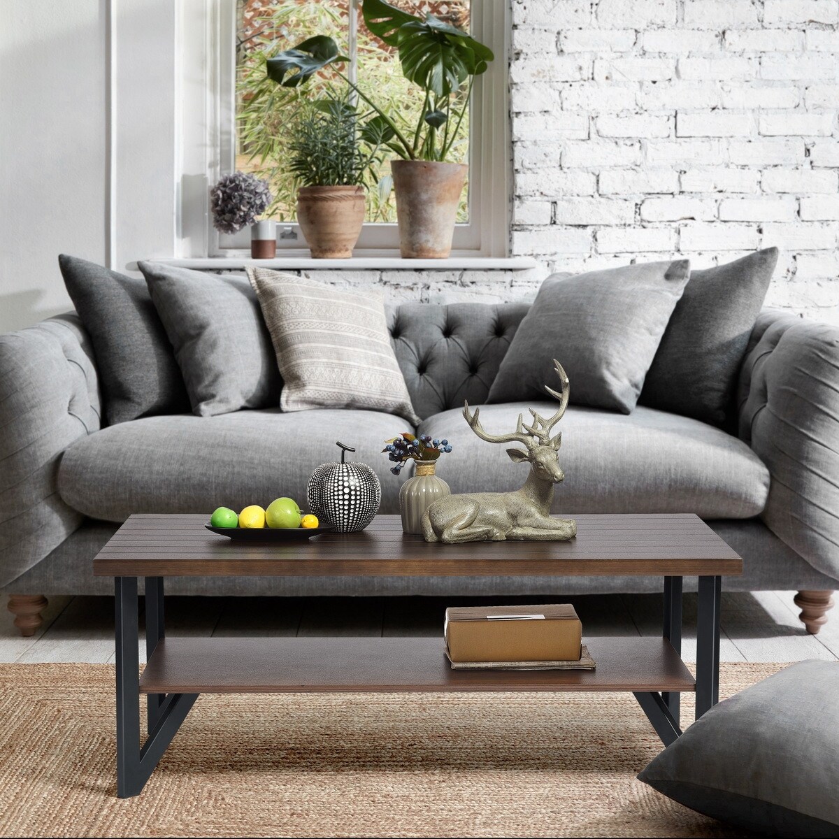 Homylin Rectangular Vintage Wooden Top Coffee Table - Mycitystee