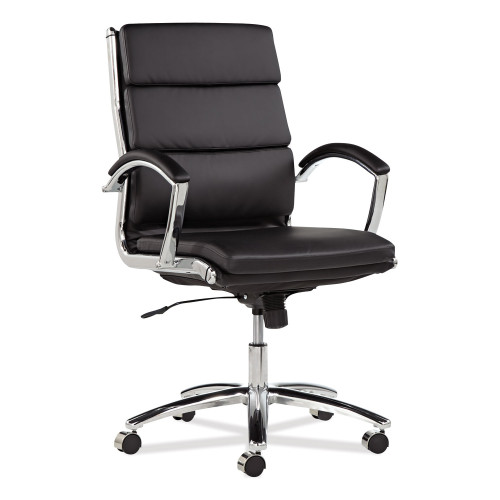 Alera Neratoli Mid-Back Slim Profile Chair， Faux Leather， Supports Up to 275 lb， Black Seat/Back， Chrome Base (NR4219) - Mycitystee