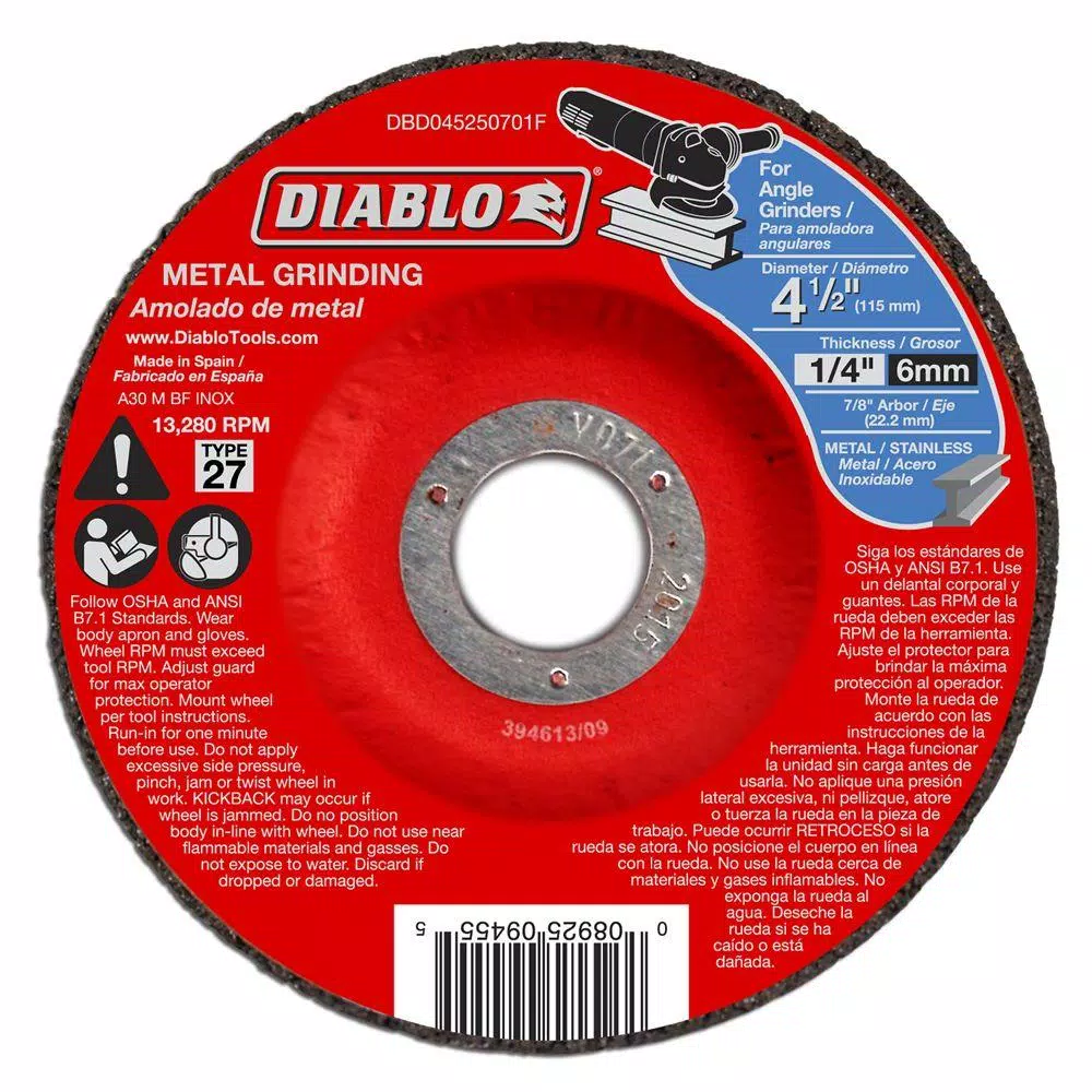 DIABLO 4-1/2 in. x1/4 in. x7/8 in. Metal Grinding Disc with Depressed Center (10-Pack) and#8211; XDC Depot - Mycitystee