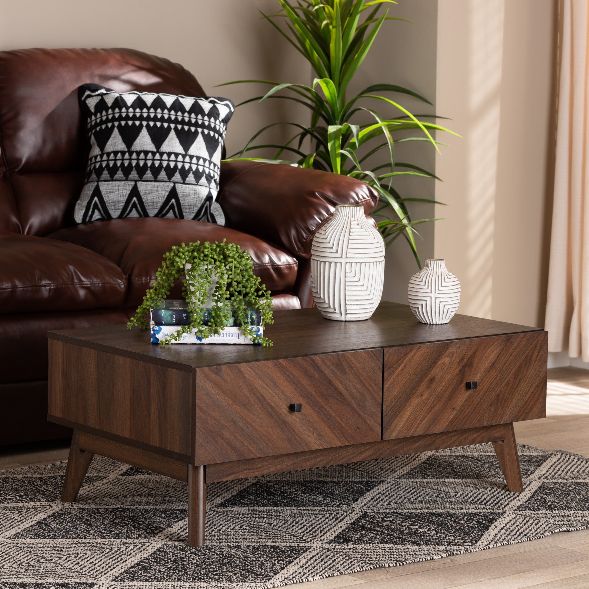 Hartman Mid-Century Modern Walnut Brown Finished Wood Coffee Table - Mycitystee