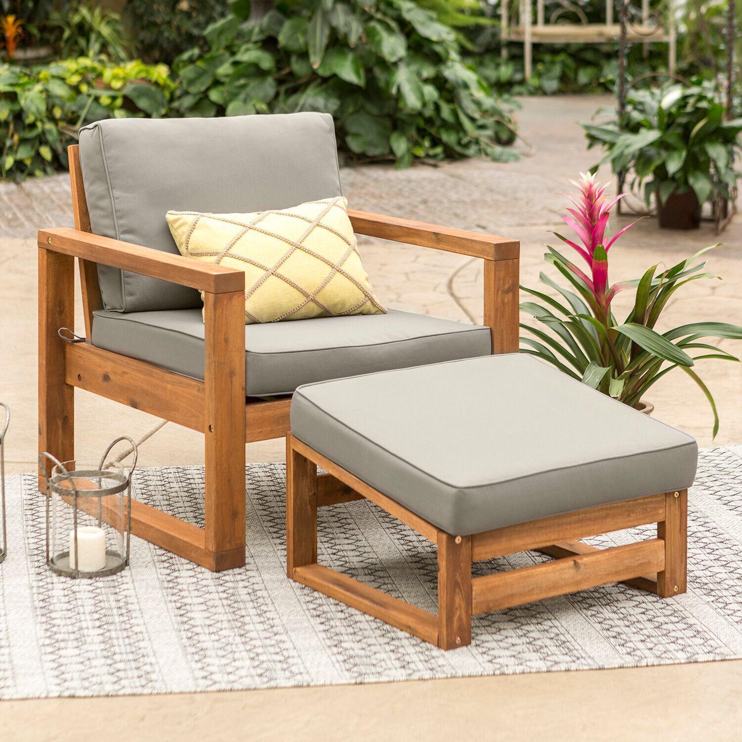 Ultimate Patio Window Bay 2 Piece Acacia Patio Seating Set W/ Gray Cushions - Mycitystee