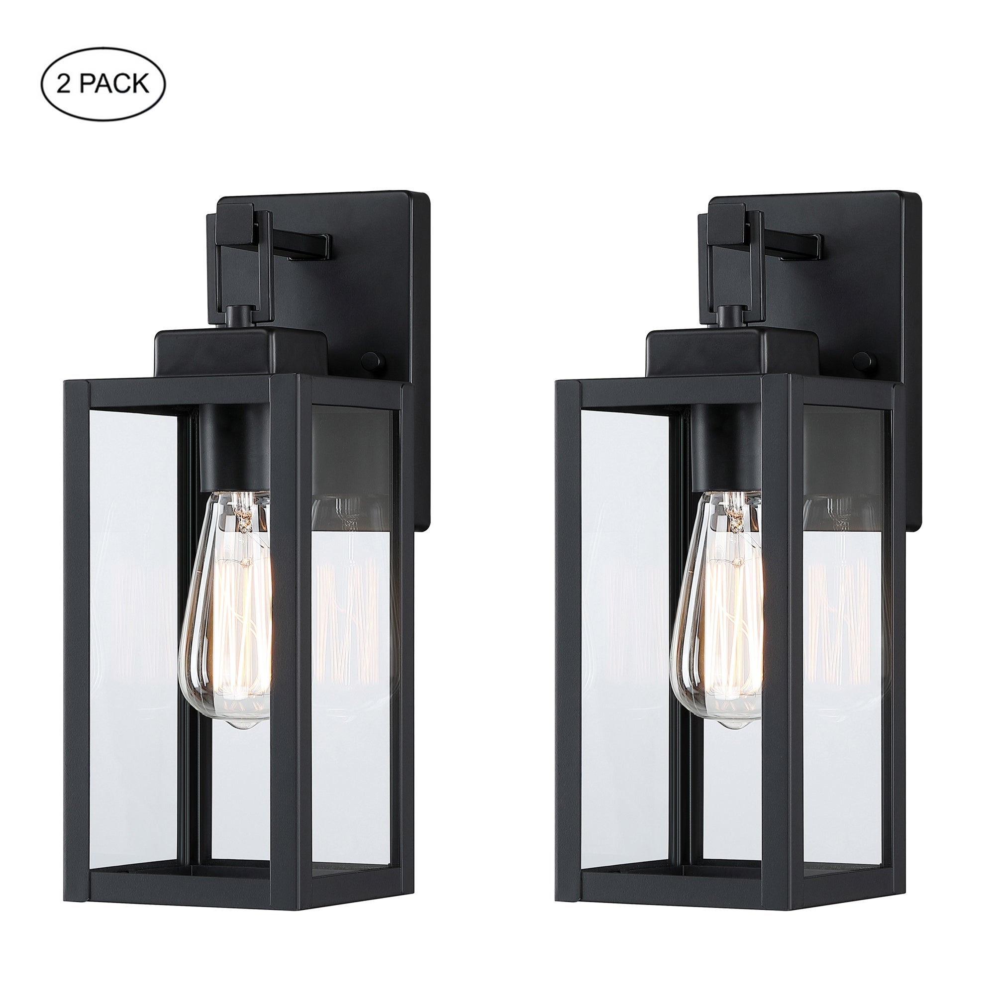 2-pack 1-Light 13.70 in. Matte Black Outdoor Wall Lantern with Clear Glass Shade(dusk to dawn could be chosen) - Mycitystee