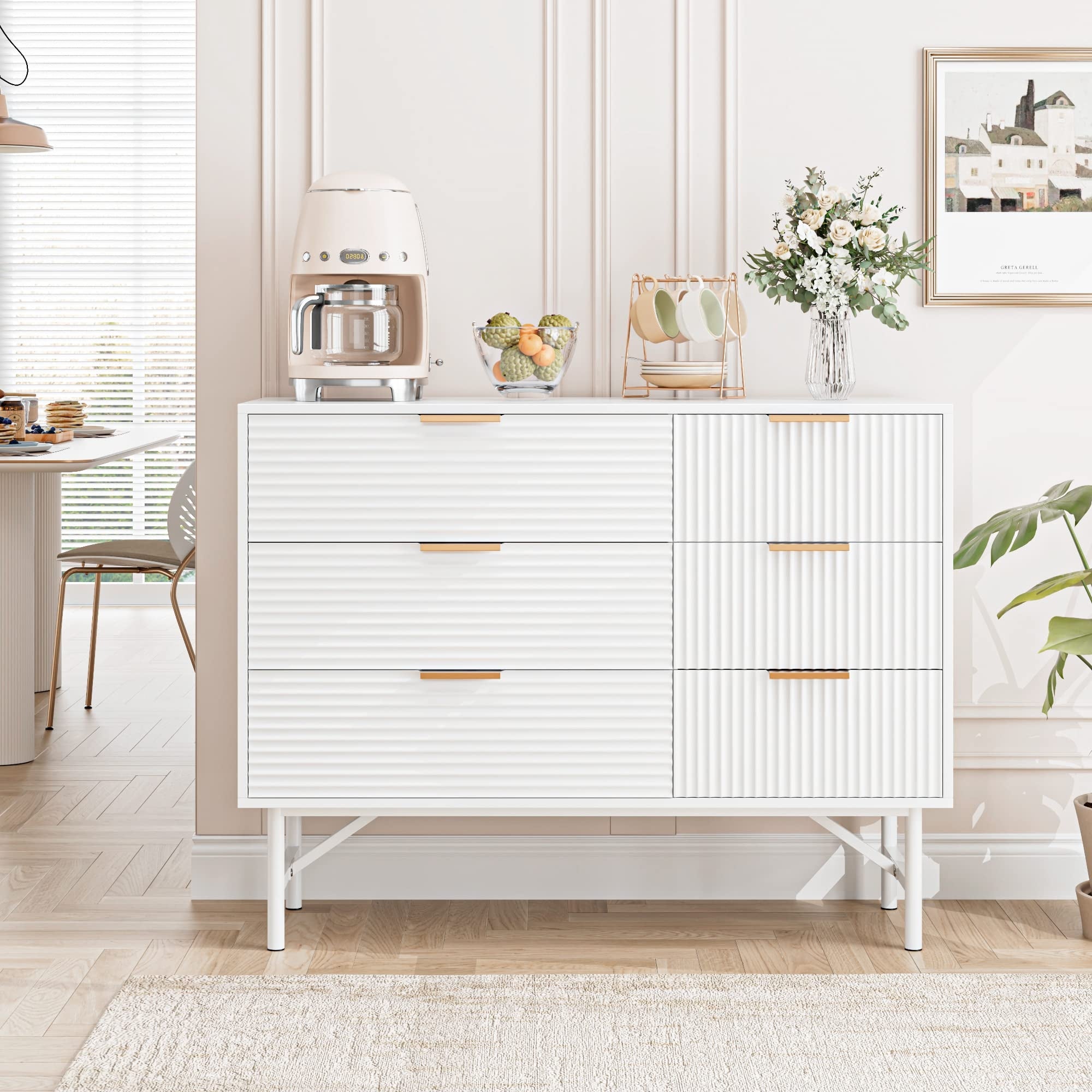 White Dresser for Bedroom， 6 Drawer Double Dresser with Deep Drawers and Metal Handles， Wood Dressers - as picture - - 37668485 - Mycitystee