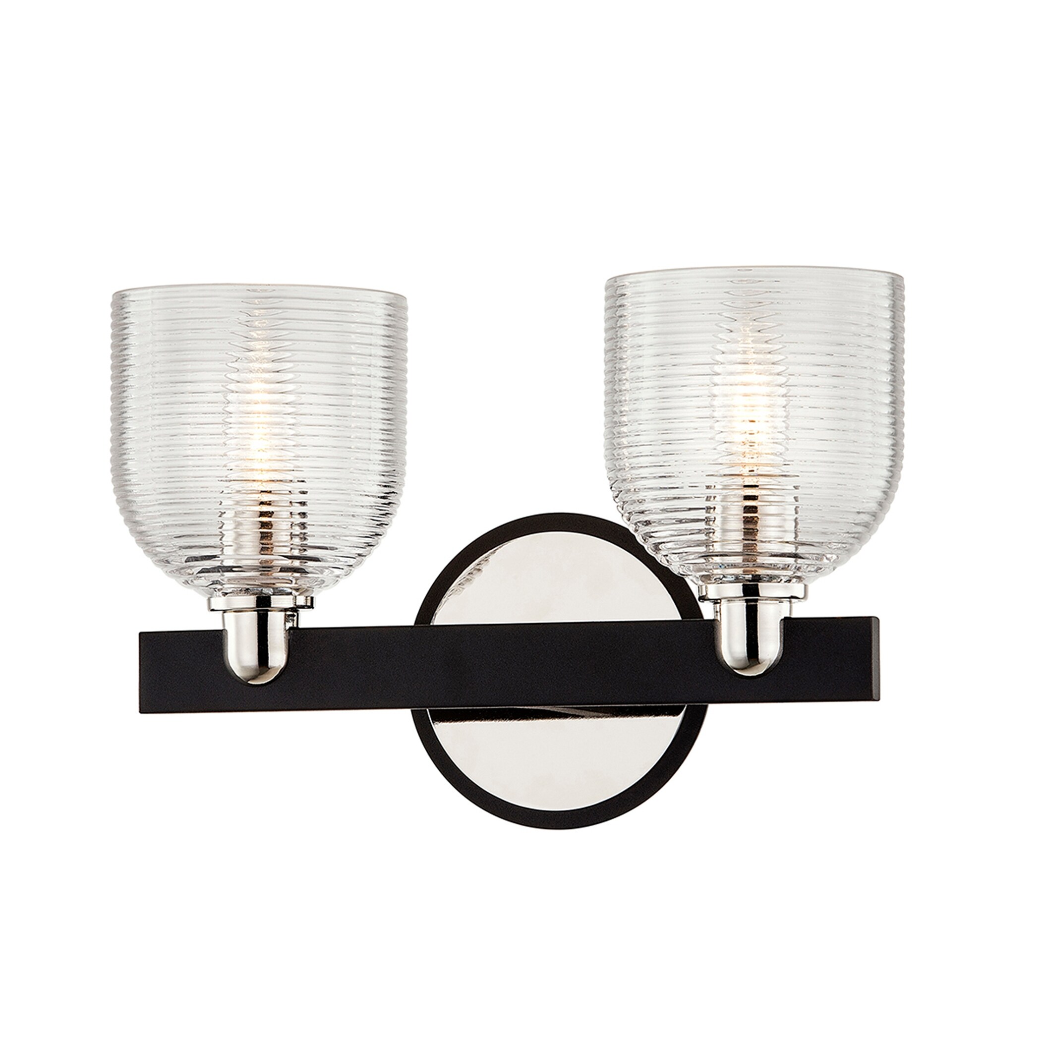 Munich Carbide Black and Nickel Vanity Light w/ Ribbed Glass Shades - Mycitystee