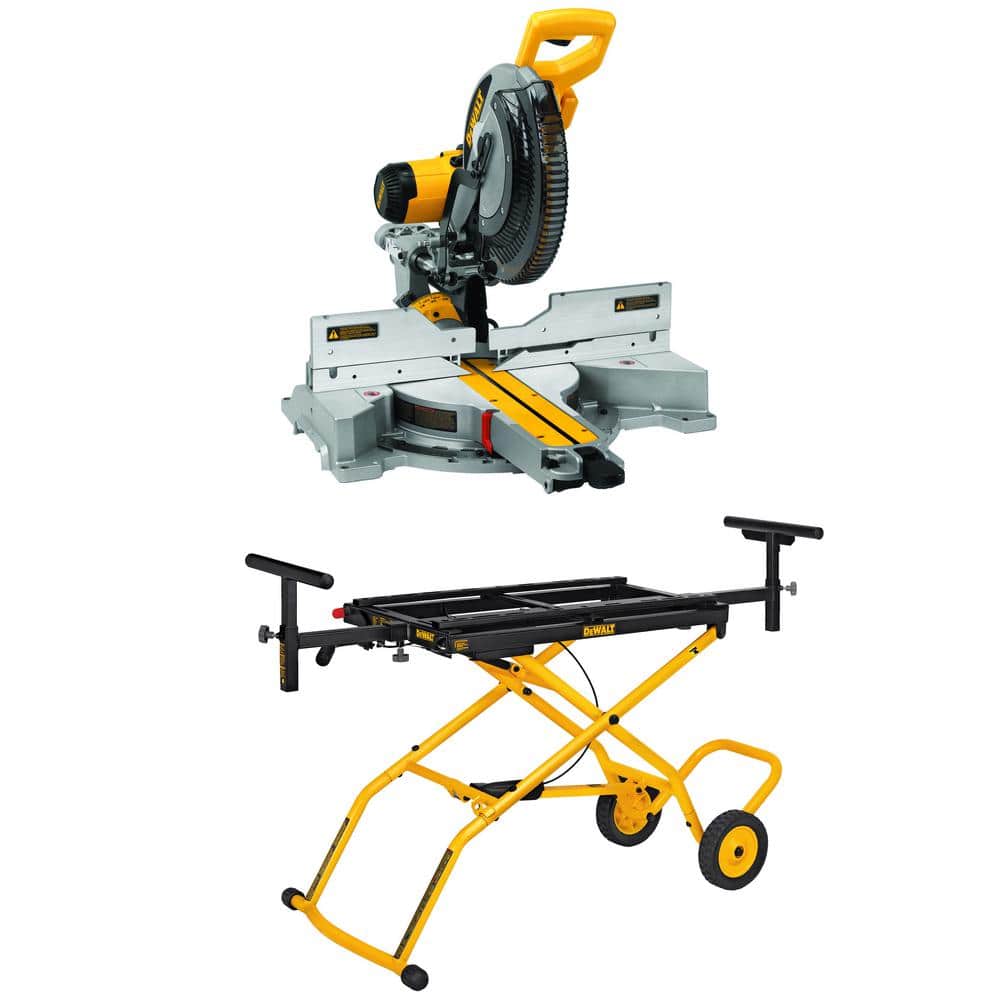 DEWALT 15 Amp Corded 12 in. Double Bevel Sliding Compound Miter Saw and 32-1/2 in. x 60 in. Rolling Miter Saw Stand DWS779WDWX726 - Mycitystee