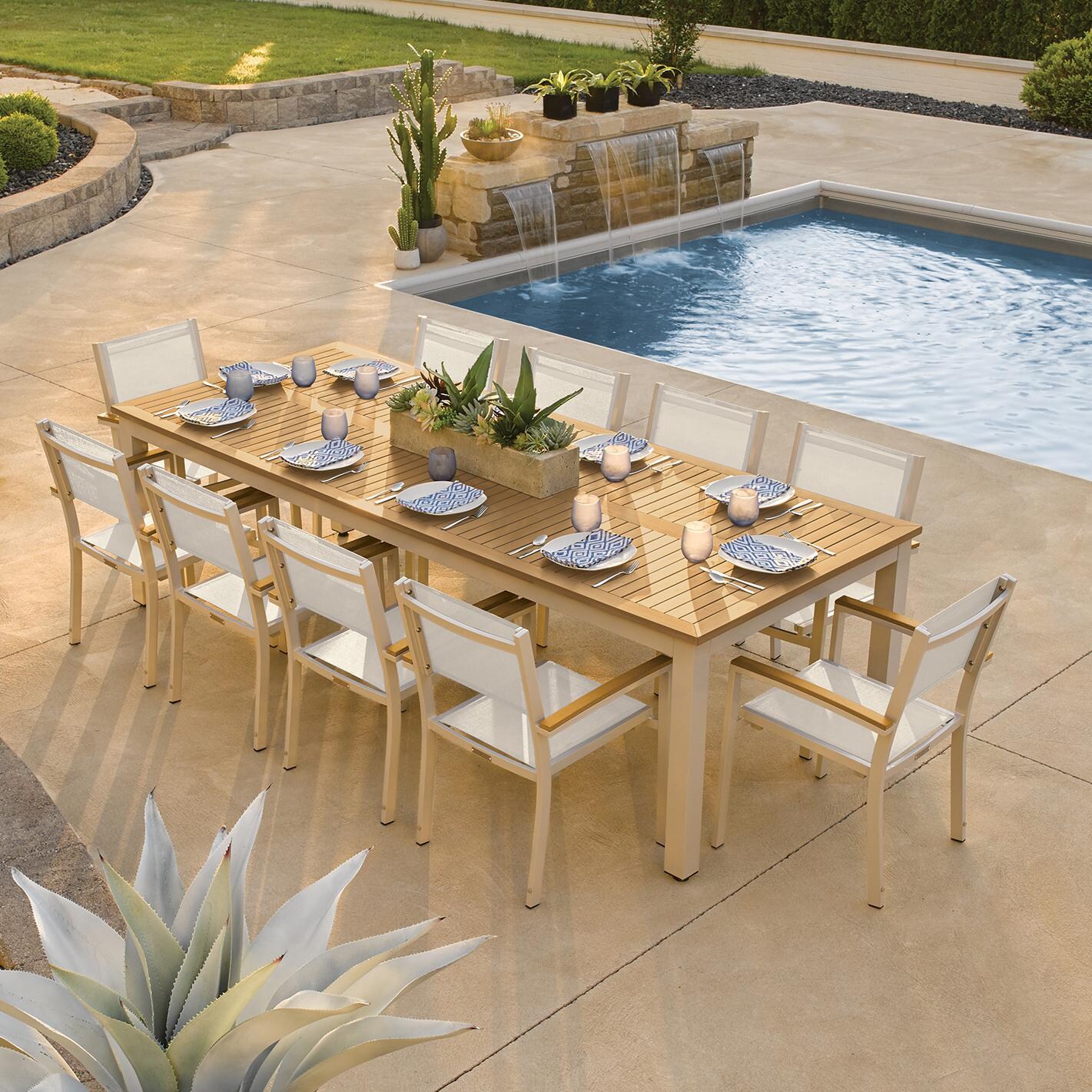 Travira 11 Piece Aluminum Patio Dining Set W/ 103 X 42 Inch Rectangular Tekwood Natural Table By Oxford Garden - Mycitystee