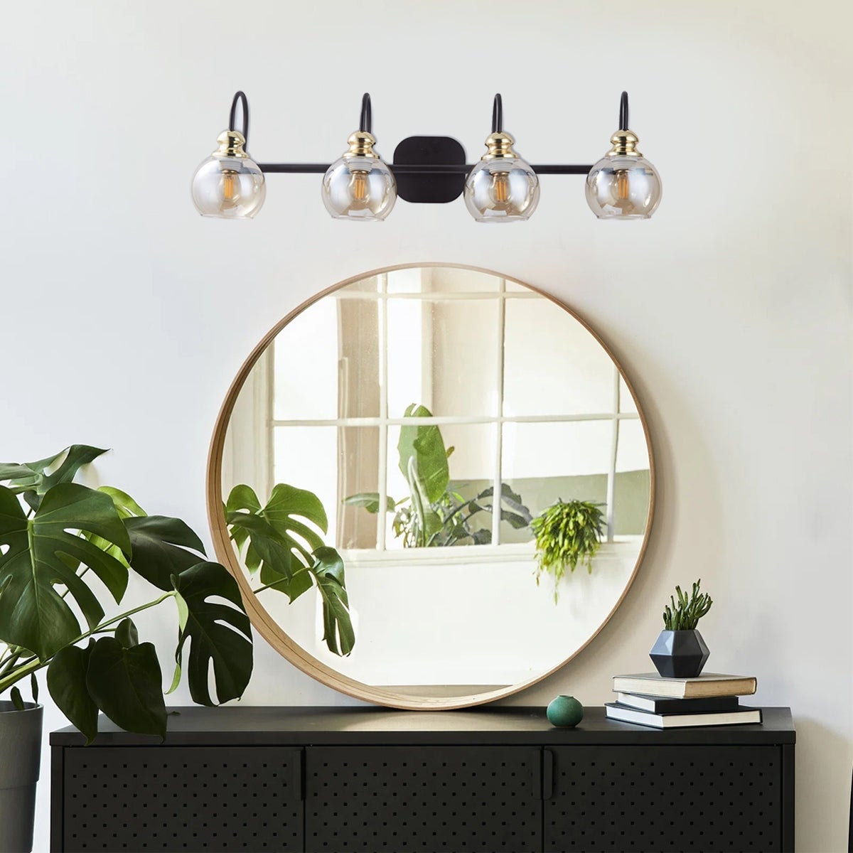 31.75 in. 4 Light Black Modern Vanity Light with Clear Glass Shades - Mycitystee