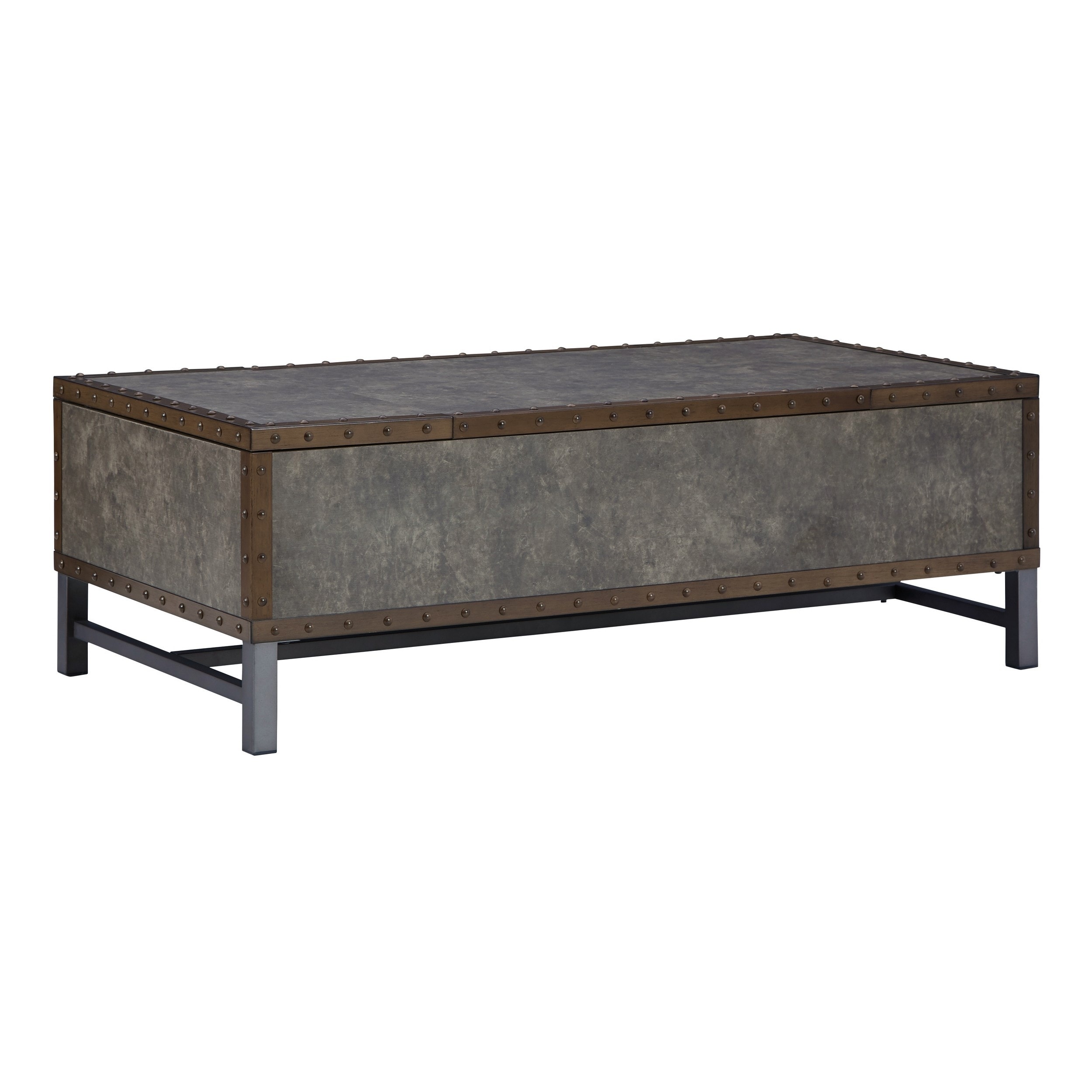 54 Inch Rectangular Trunk Coffee Table， Lift Top with 2 Bins， Bronze， Gray - Mycitystee