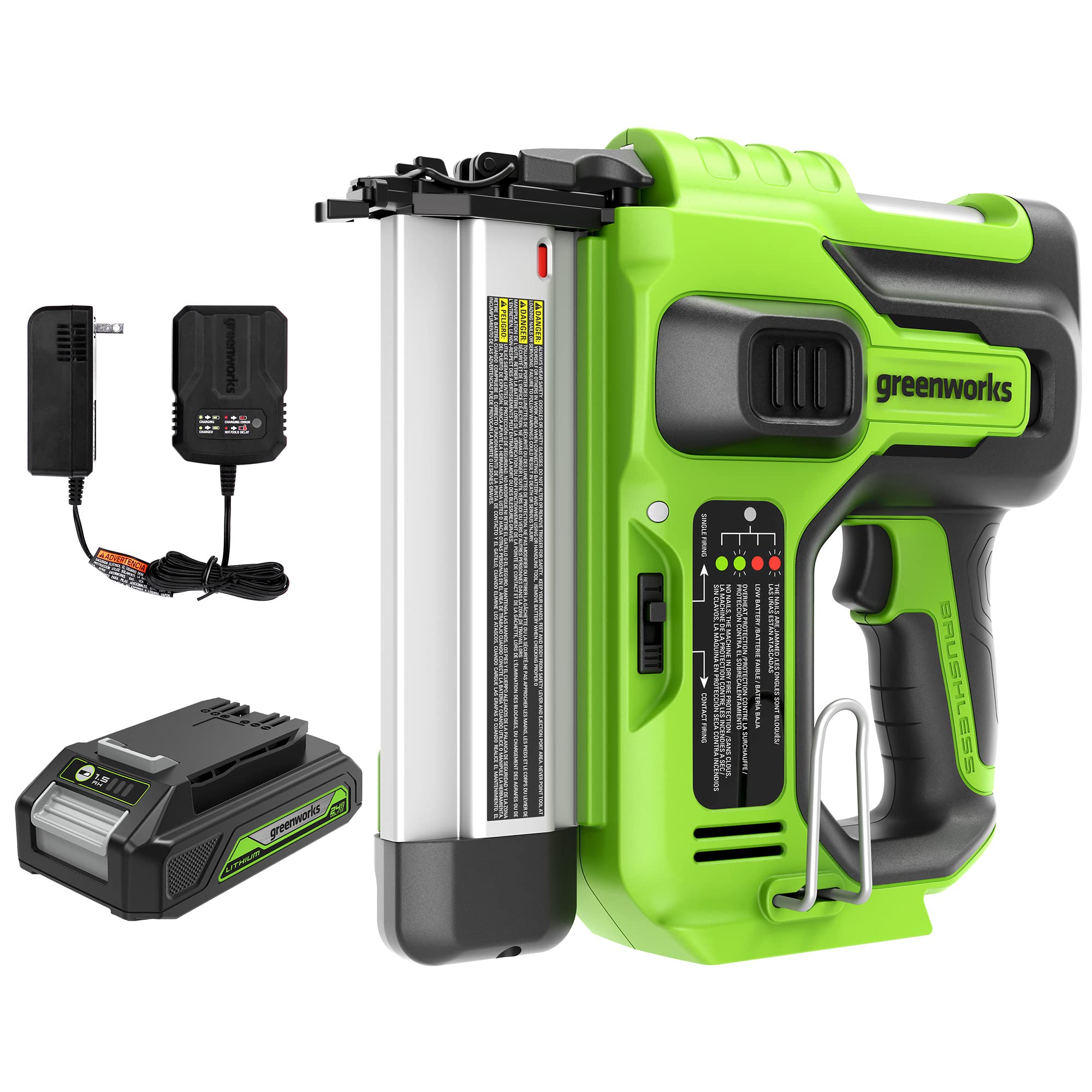 24V 18GA Cordless Battery Brad Nailer w/ 2.0Ah Battery  Charger - Mycitystee