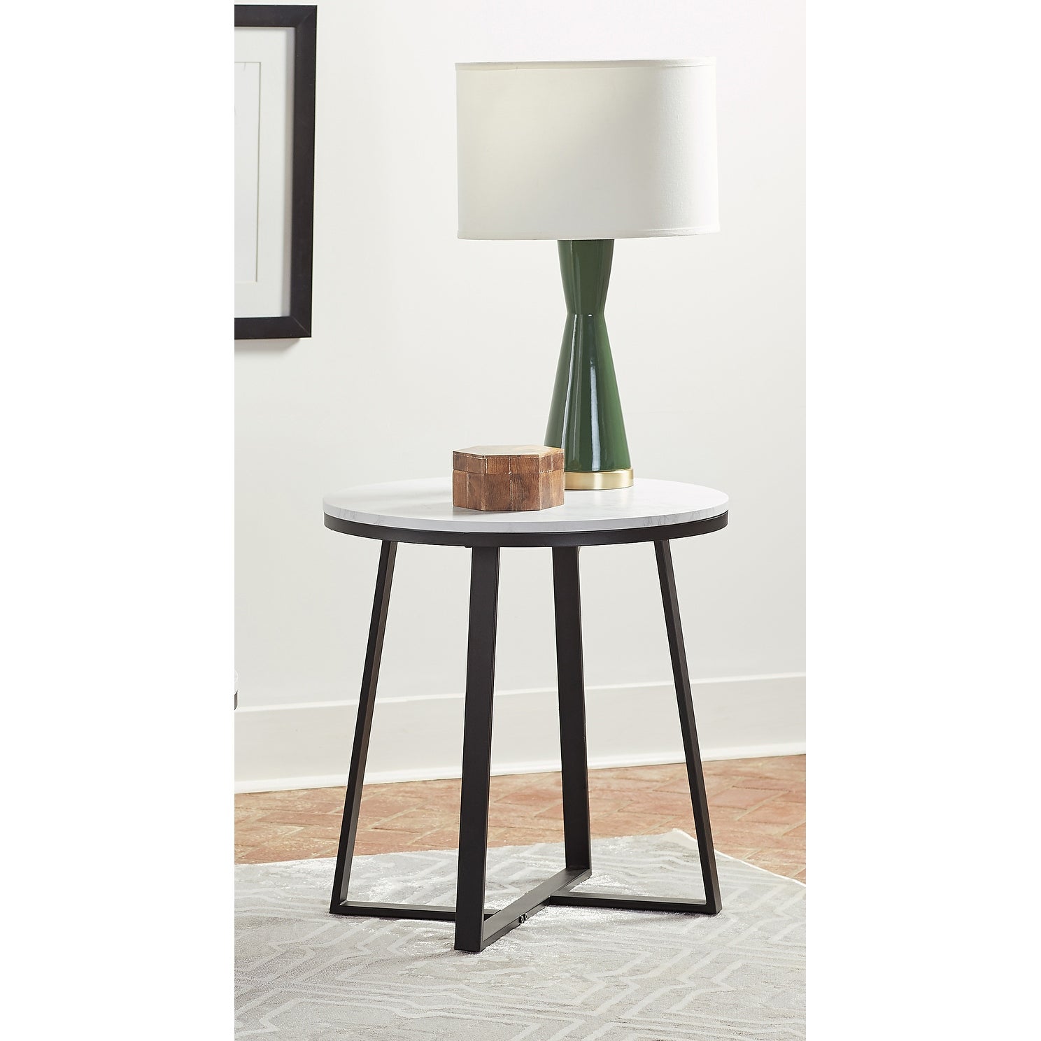 Donovan White Faux Marble and Matte Black End Table - Mycitystee
