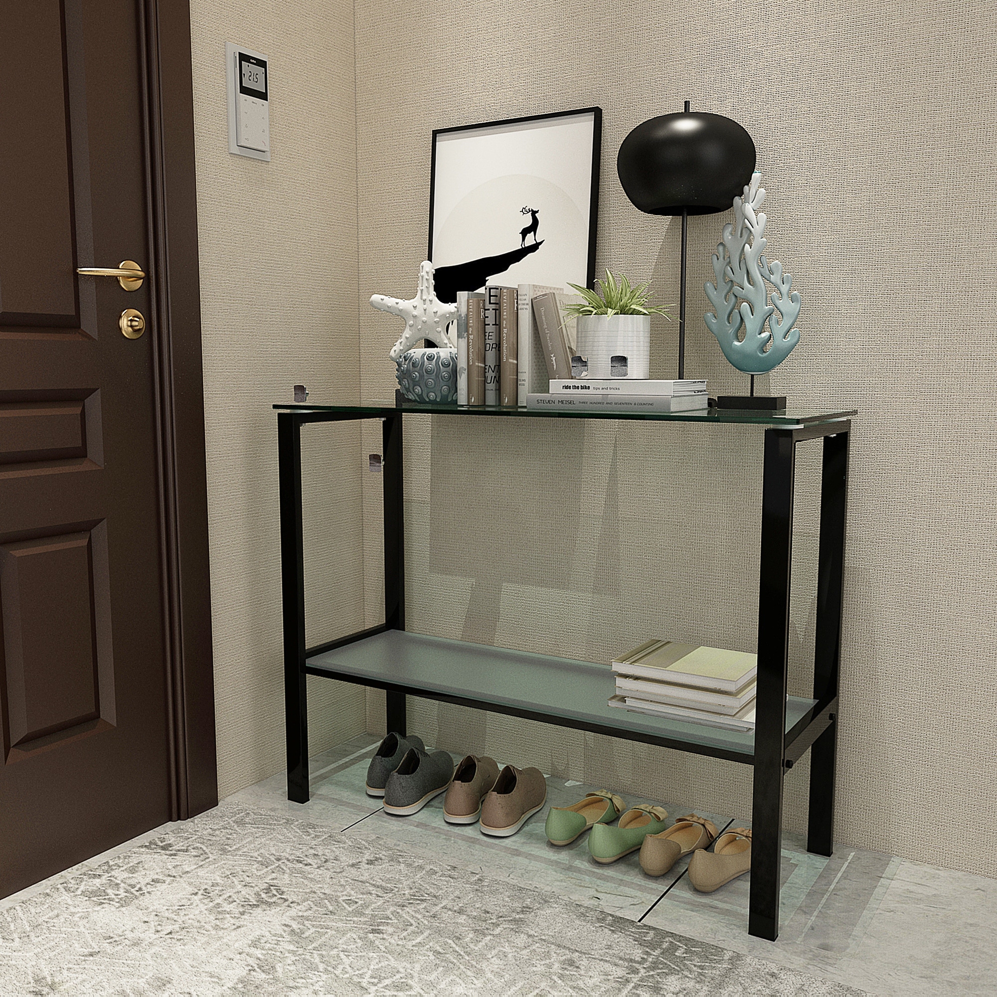 Console Table Double Layer Tempered Glass Tea Table - Mycitystee