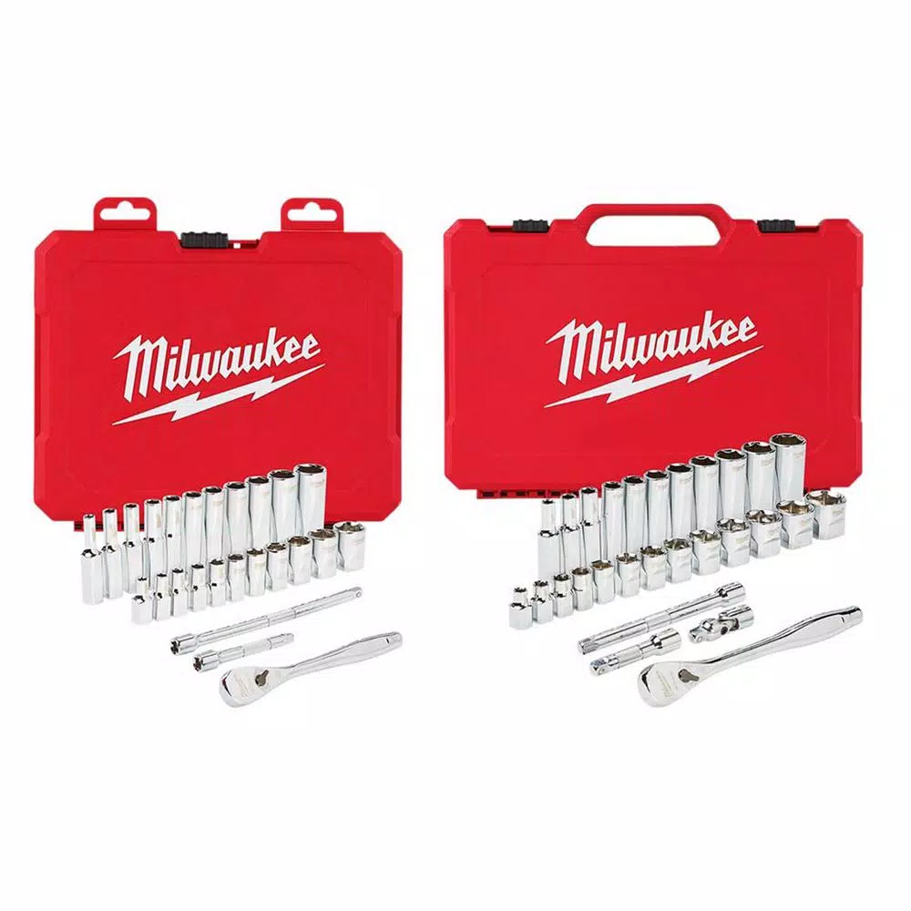 Milwaukee 1/4 in. and 3/8 in. Drive SAE Ratchet and Socket Mechanics Tool Set (54-Piece) and#8211; XDC Depot - Mycitystee
