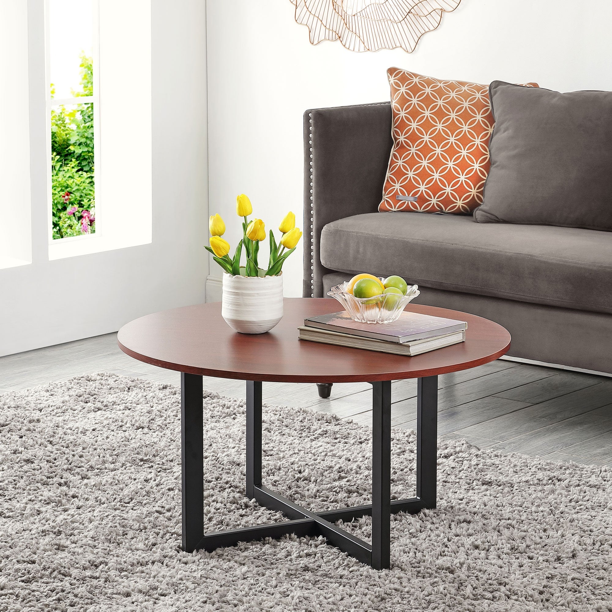 Ledel 32-inch Modern Round Coffee Table with Wood Top for Living Room - Mycitystee