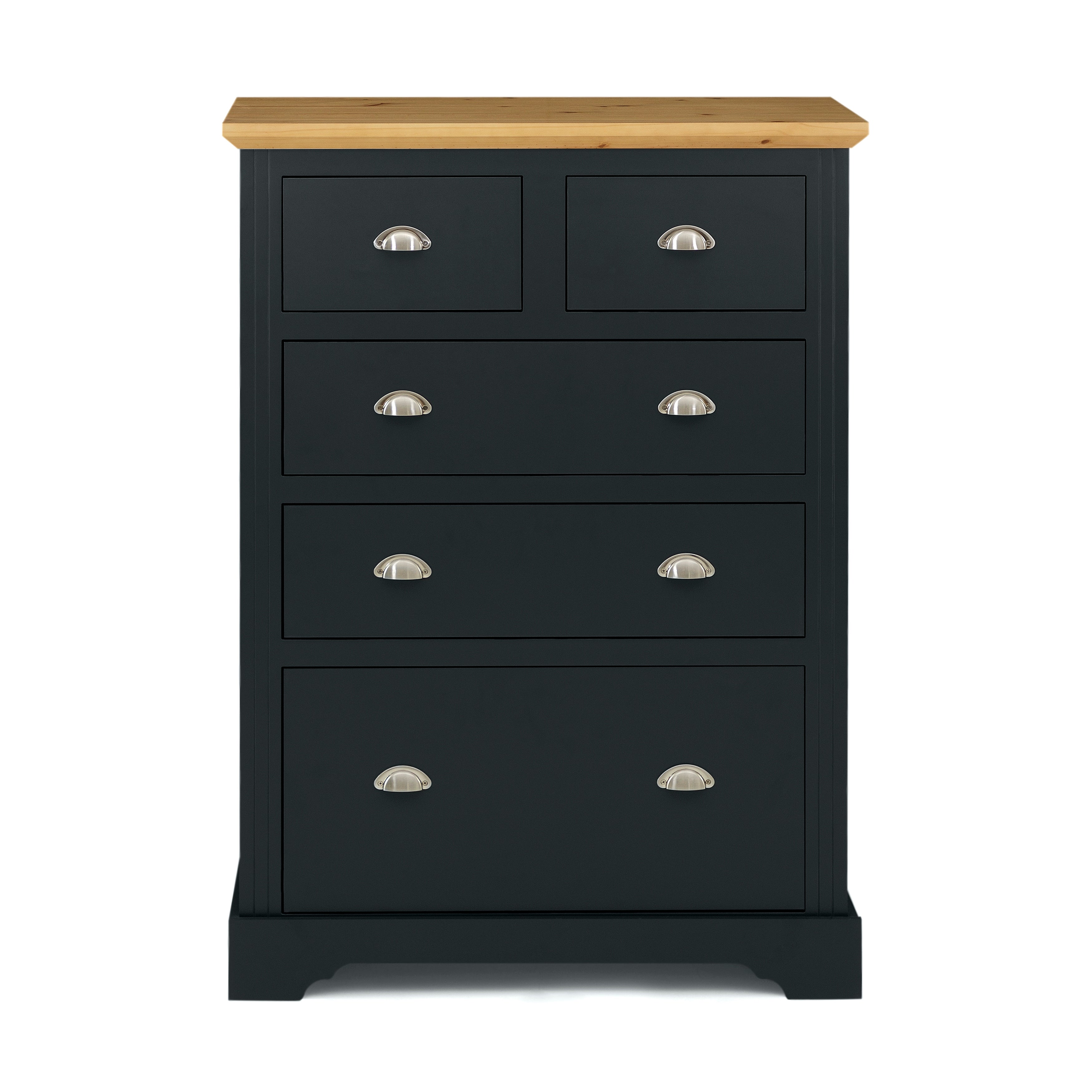 Alaska 5 Drawer Dresser in a Dark Gray Solid Wood with a Pine Wood Top - - 37666004 - Mycitystee