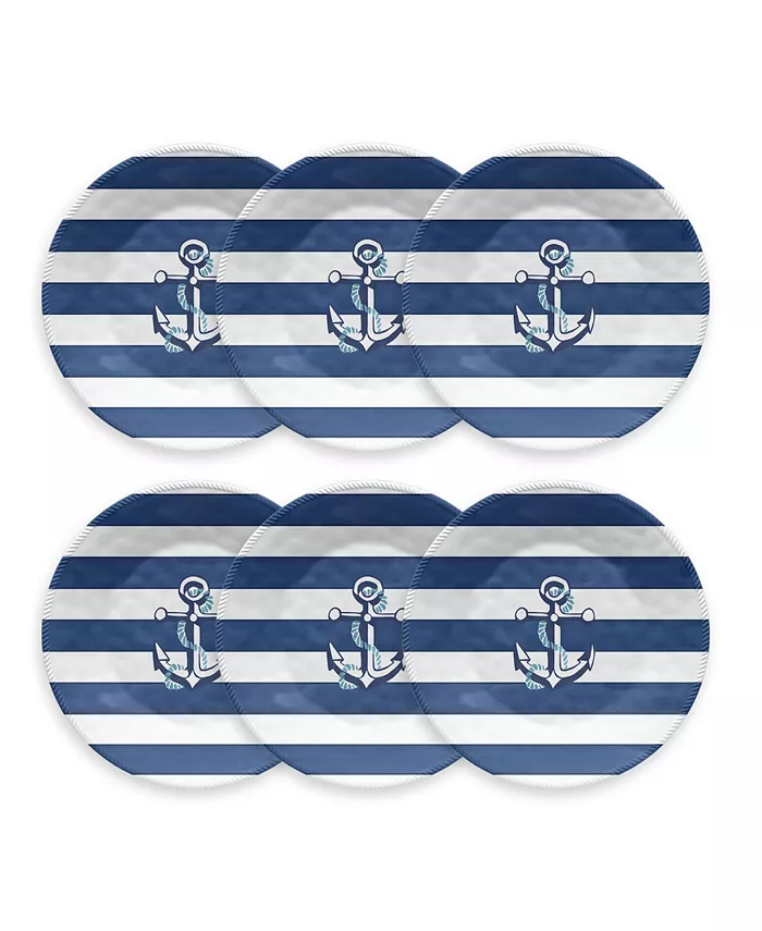 TarHong Melamine Nautical Anchor 6-Piece Dinner Plate Set， 10.5