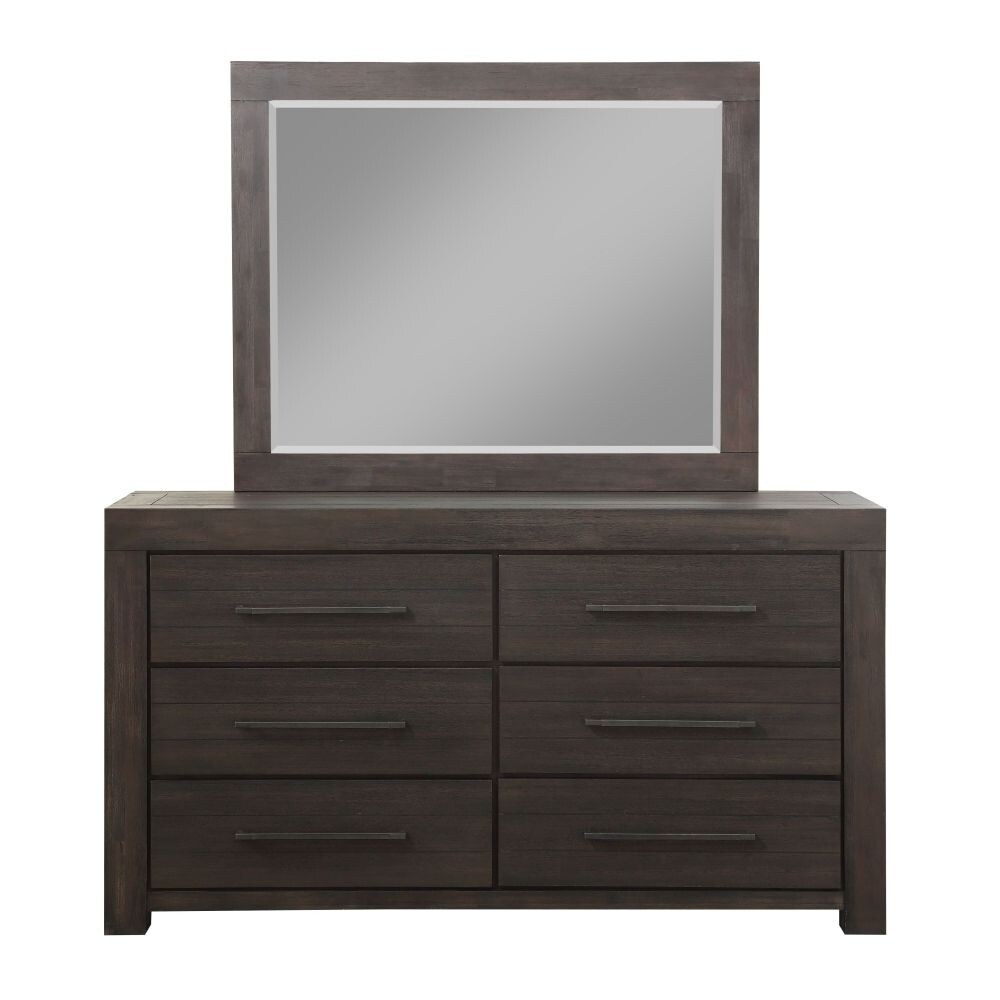 Wooden Six Drawer Dresser with Bronze Metal Pulls， Basalt Gray - - 30636526 - Mycitystee
