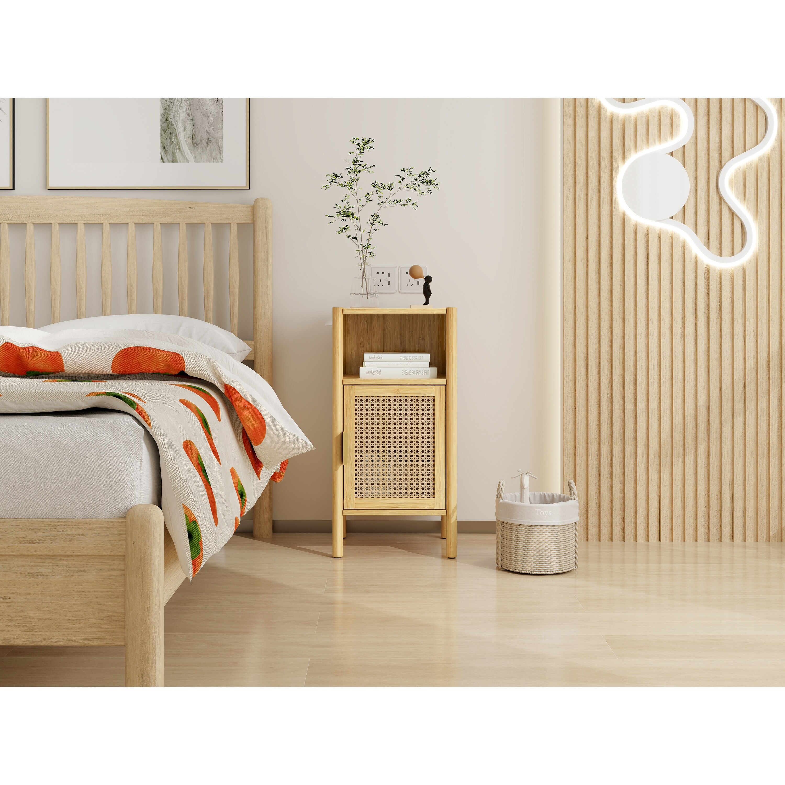 Bamboo and Rattan 1 door cabinet， Bedside Table Accent End Table Side Table for Bedroom， Living Room - Mycitystee