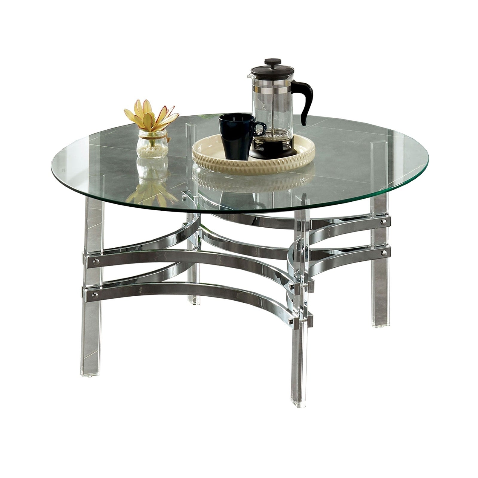 Coffee Table with Acrylic Legs and Metal Supports， Silver and Clear - Mycitystee