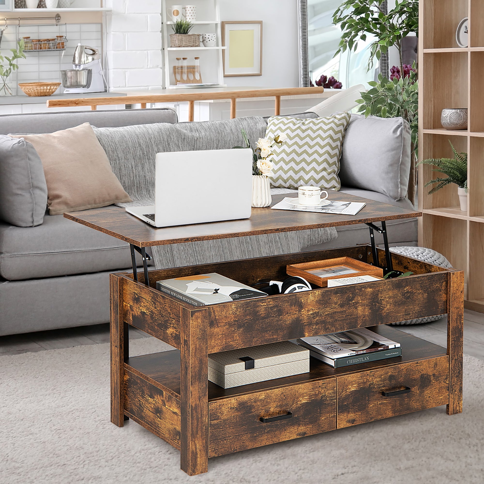 Lift Top Coffee Table Accent Table with Enclosed Compartment - Mycitystee