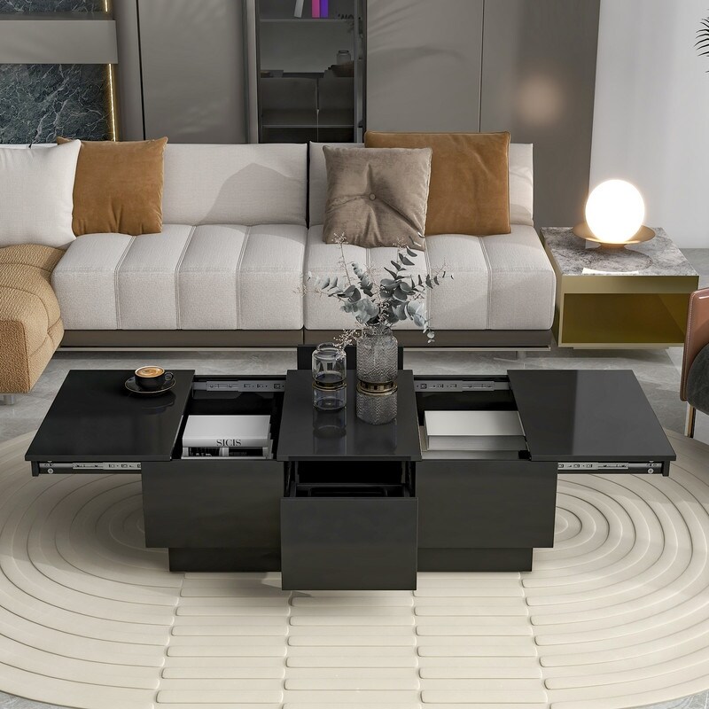 Extendable Coffee Table with 2 Large Hidden Storage Compartment and 2 Drawers， Cocktail Table Center Table with Sliding Top - Mycitystee