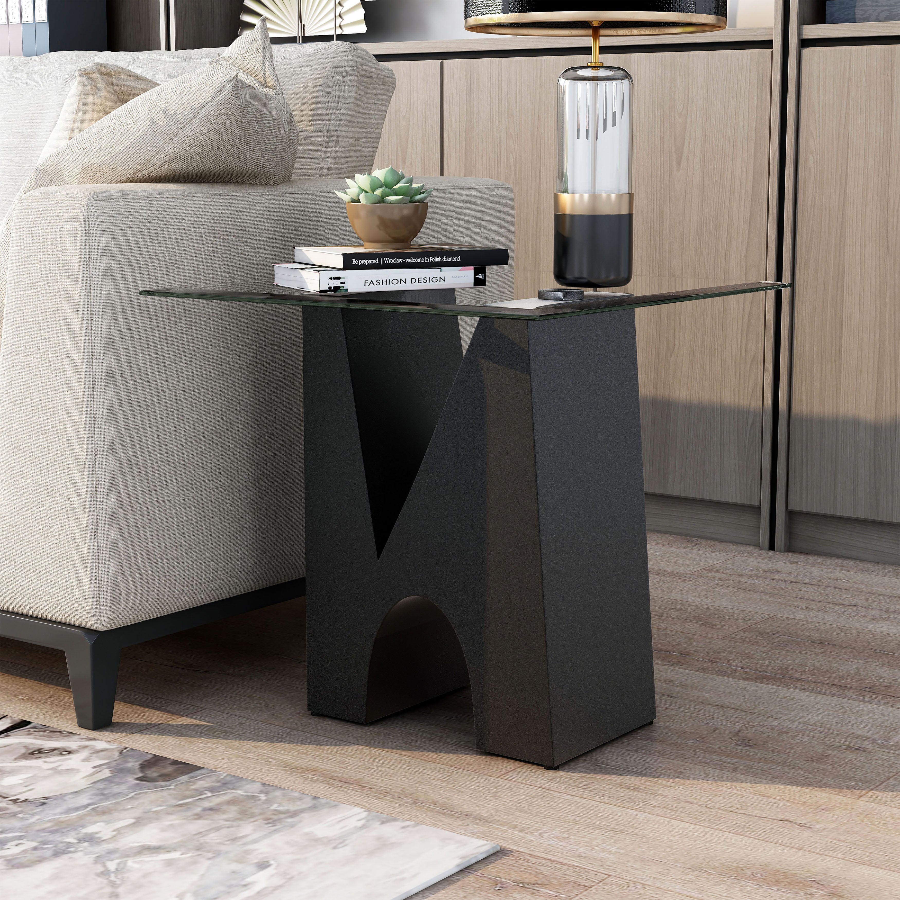 Noele Modern Black and Glasstop End Table by Furniture of America - Mycitystee