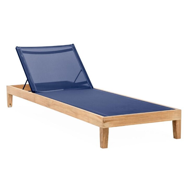 Signature Sabine Landing Teak Patio Chaise Lounge W/Navy Sling - Mycitystee