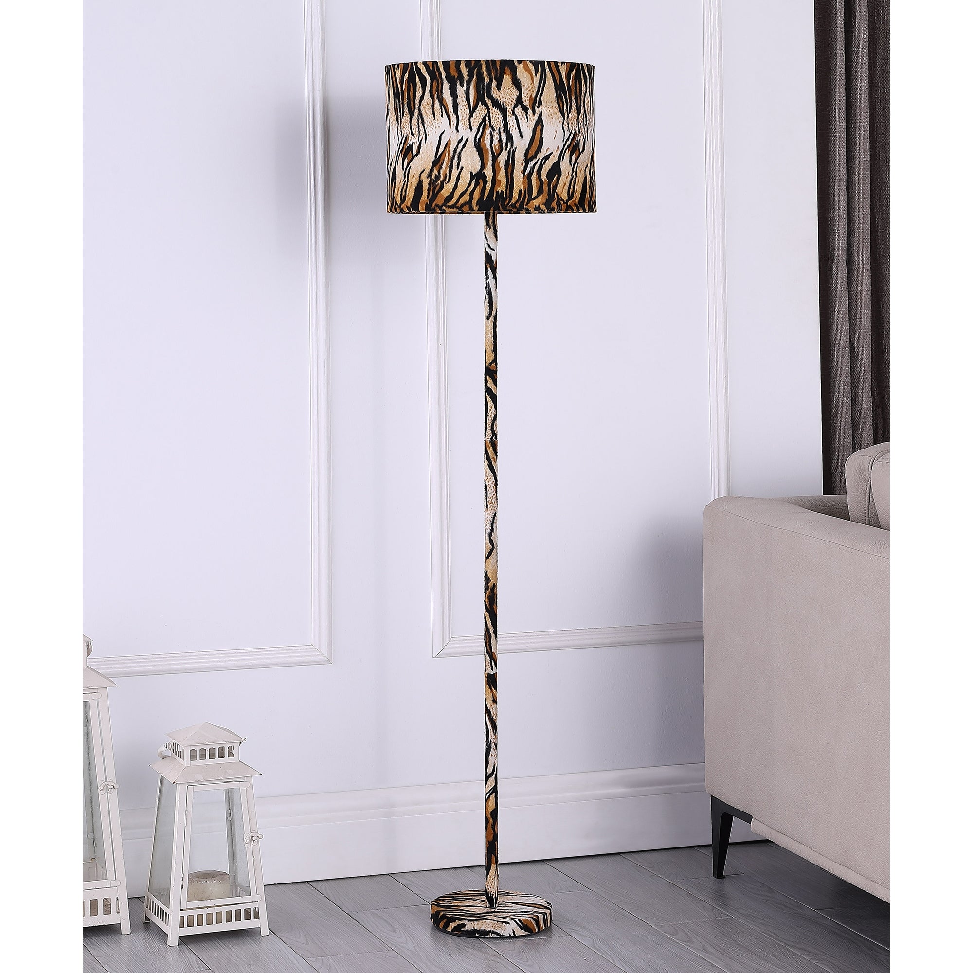 59 In. Faux Suede Tiger Print Floor Lamp - Mycitystee