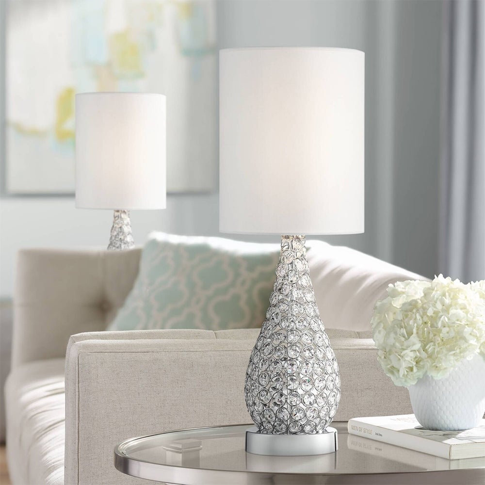Set of 2 Modern Table Lamp Crystal Bead Gourd White - 8