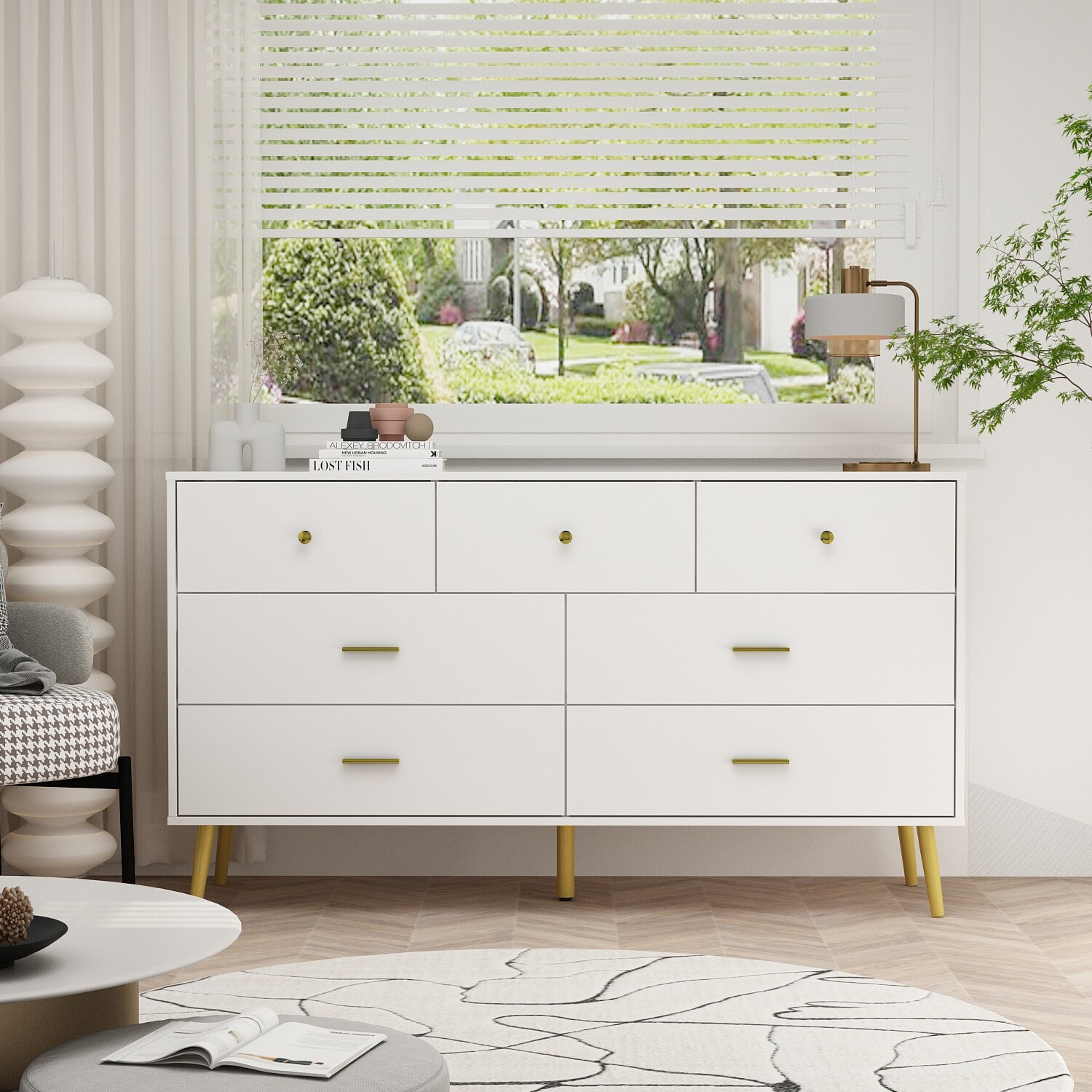 Timechee 7 Drawer 55.9'' W Dresser Chest Closet Storage White/Black - - 37034351 - Mycitystee