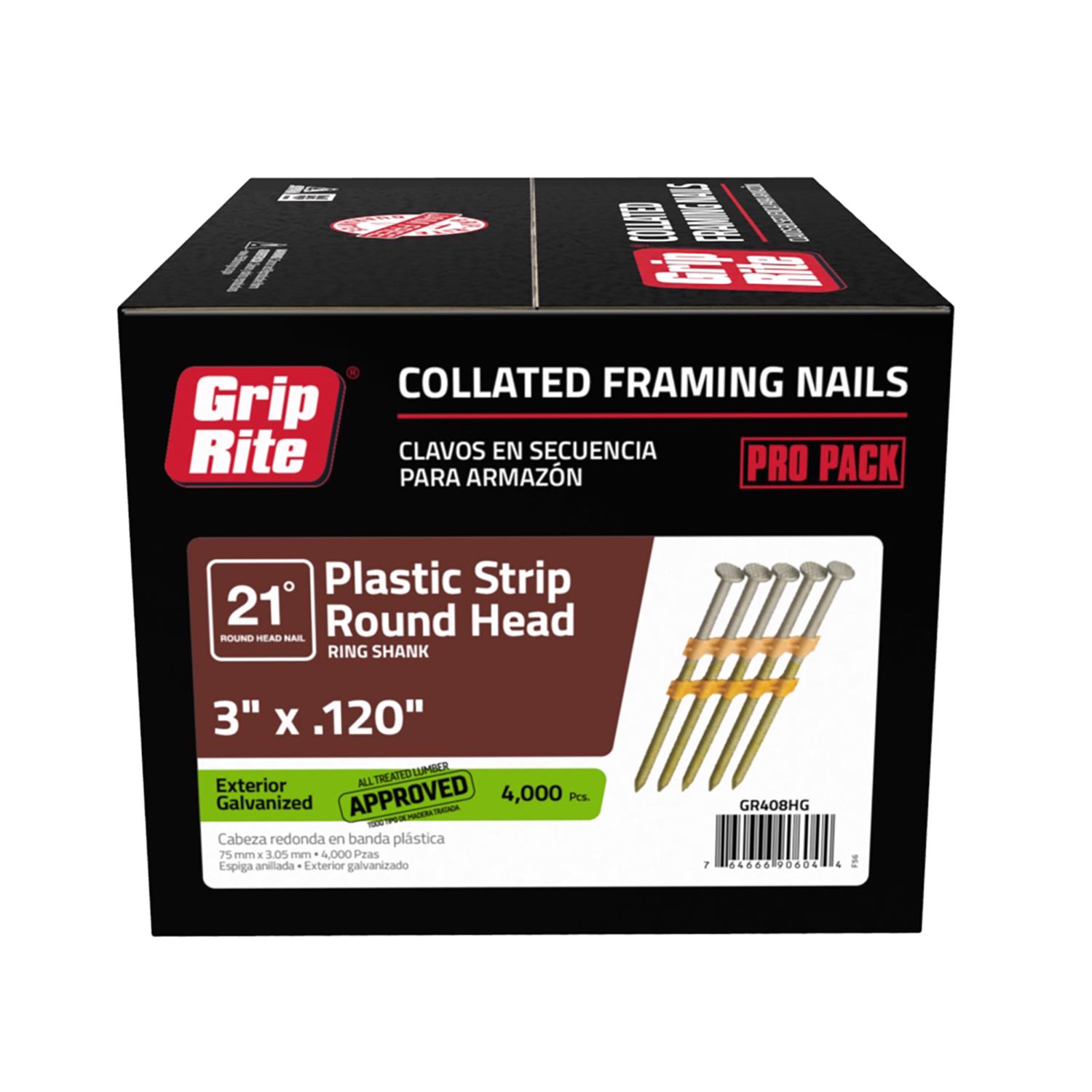 Grip-Rite 3 in. 11 Ga. Angled Strip Hot-Dip Galvanized Framing Nails 21 deg 4000 pk - Mycitystee