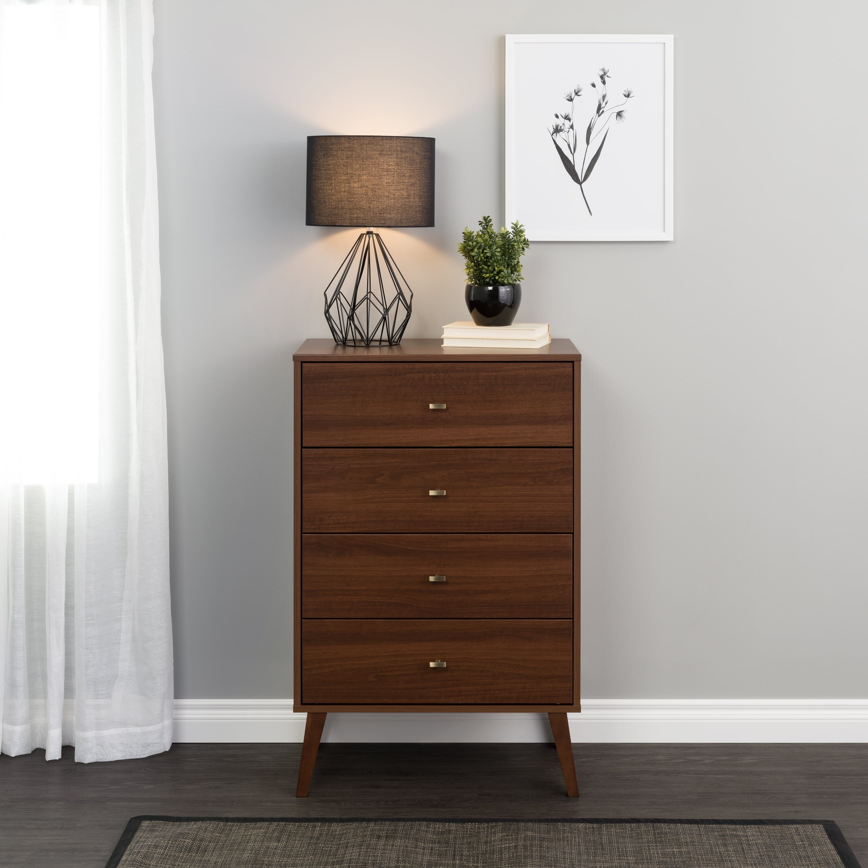 Milo Mid Century Modern 4-Drawer Vertical Chest， Cherry - - 36940954 - Mycitystee