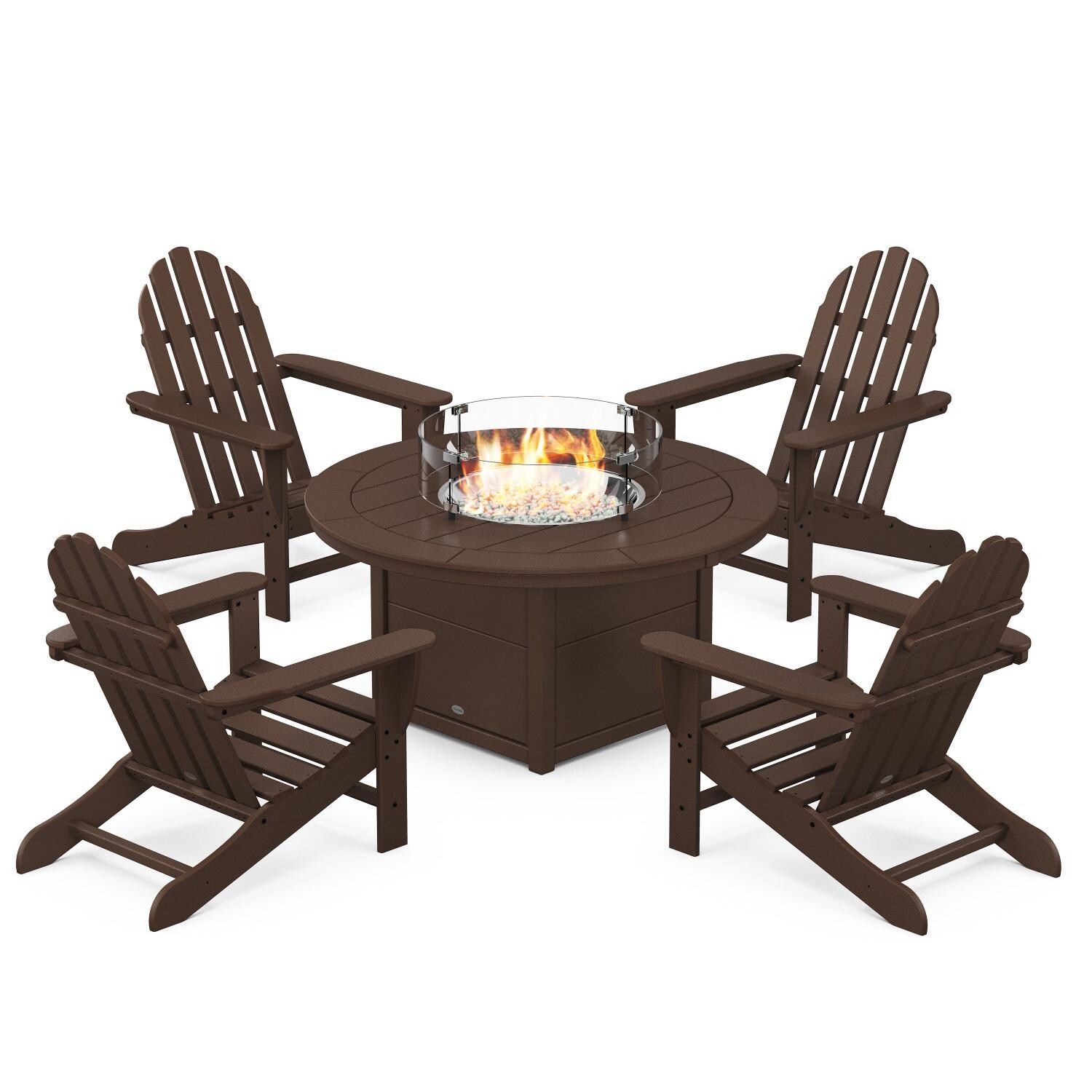 POLYWOOD Classic Adirondack 5-Piece Conversation Set W/ Fire Pit Table - Mycitystee