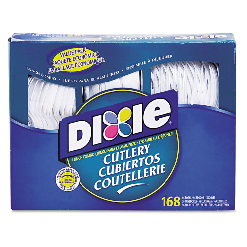 Dixie Combo Pack， Tray with White Plastic Utensils， 56 Forks， 56 Knives， 56 Spoons (CM168) - Mycitystee