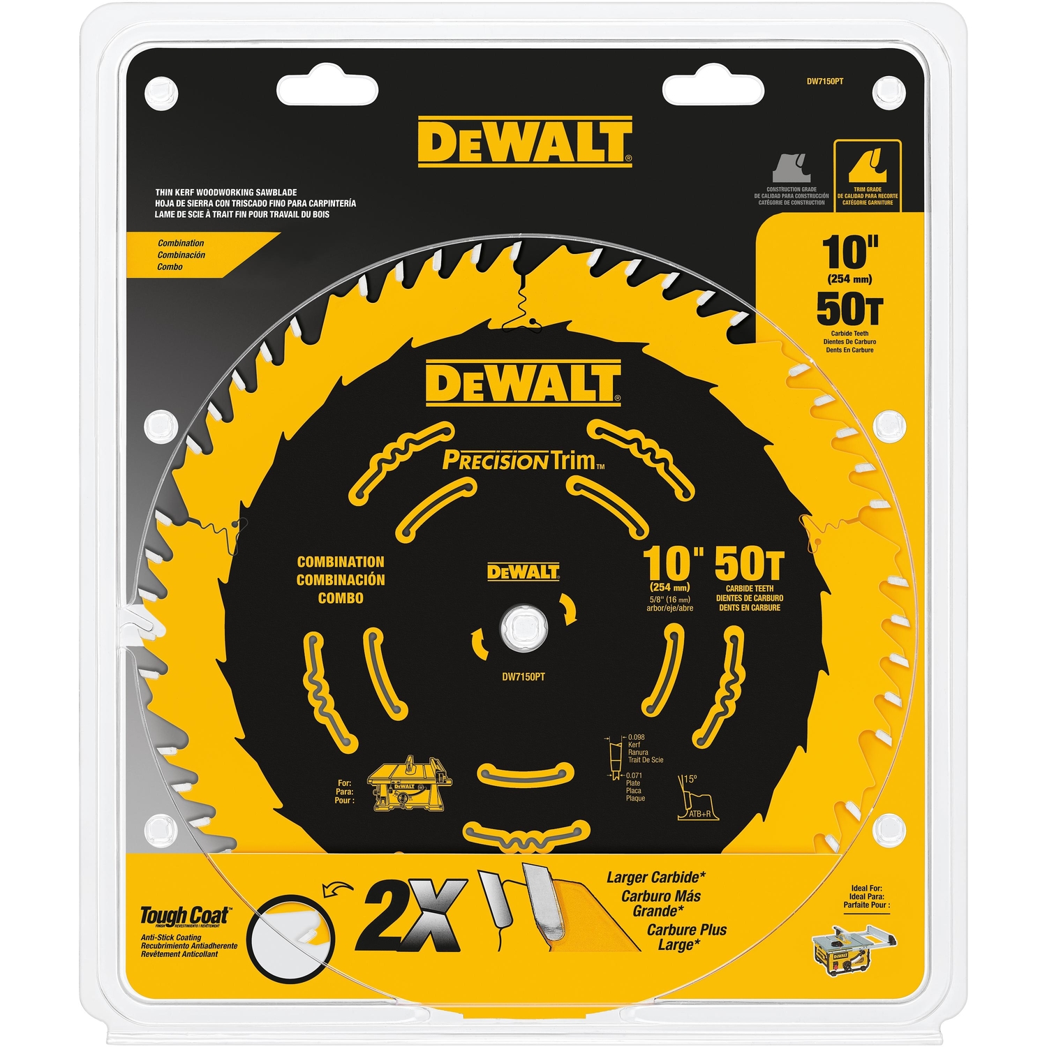 DeWalt Precision Trim 10 in. D X 5/8 in. Carbide Tipped Circular Saw Blade 50 teeth 1 pk - Mycitystee