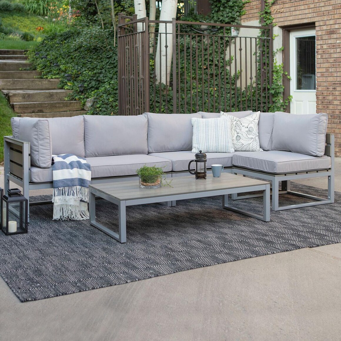 Ultimate Patio Resort Bay 4 Piece Aluminum Patio Sectional Set W/ Gray Cushions - Mycitystee