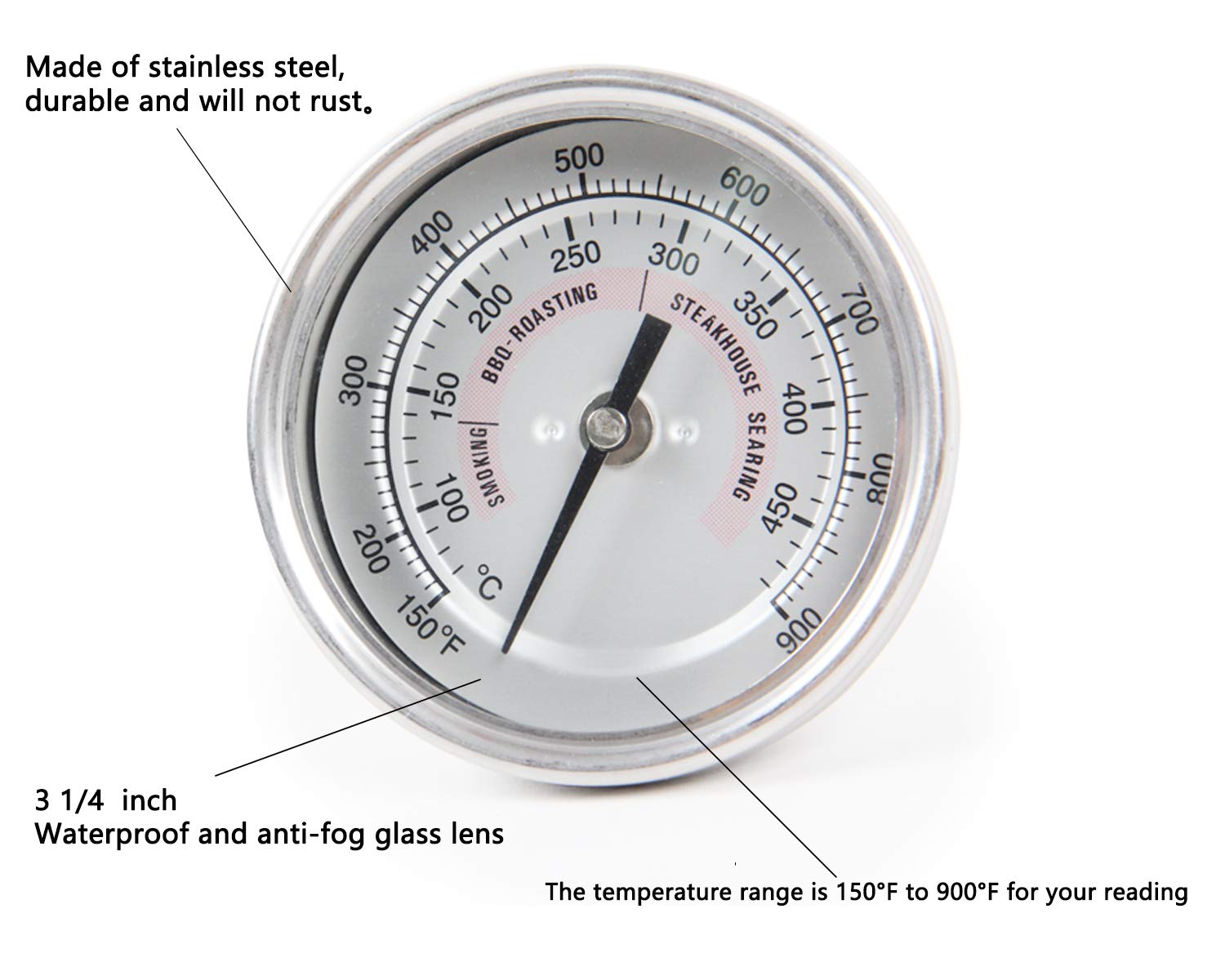3 1/4 Inch 150-900°F Grill Thermometer for Kamado Joe, Char-Griller Akorn, Weber Kettle, Small BGE, fits for Oven Wood Stove - Mycitystee