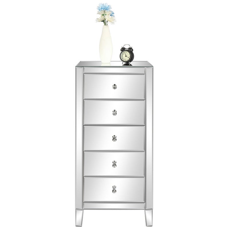 Silver Mirrored Finished 5 Drawers Dressers Modern - - 36142635 - Mycitystee