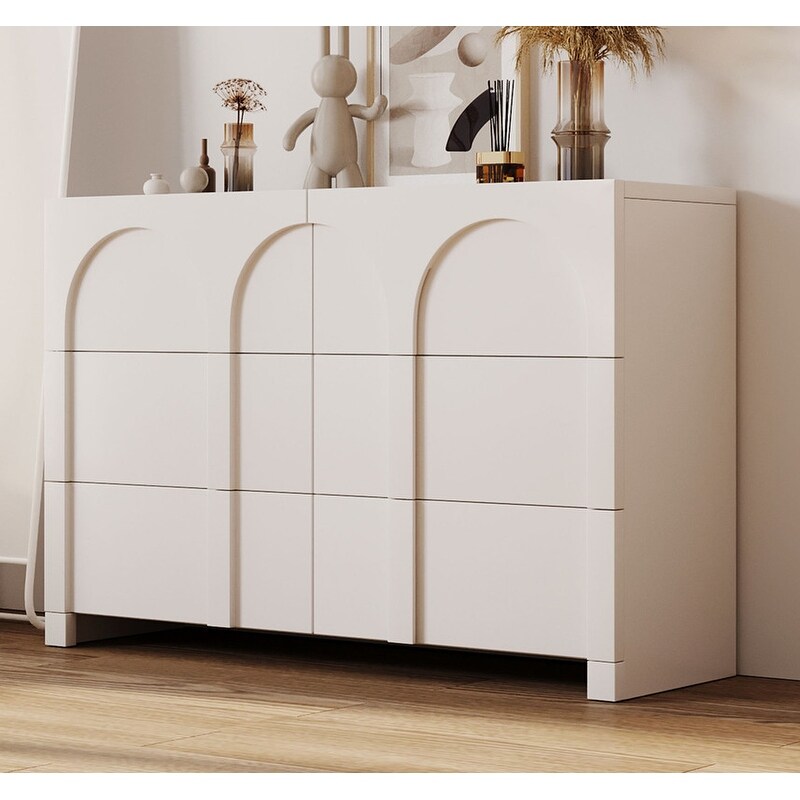 Modern Wood 6-Drawer Dresser， High Gloss White - - 37721014 - Mycitystee