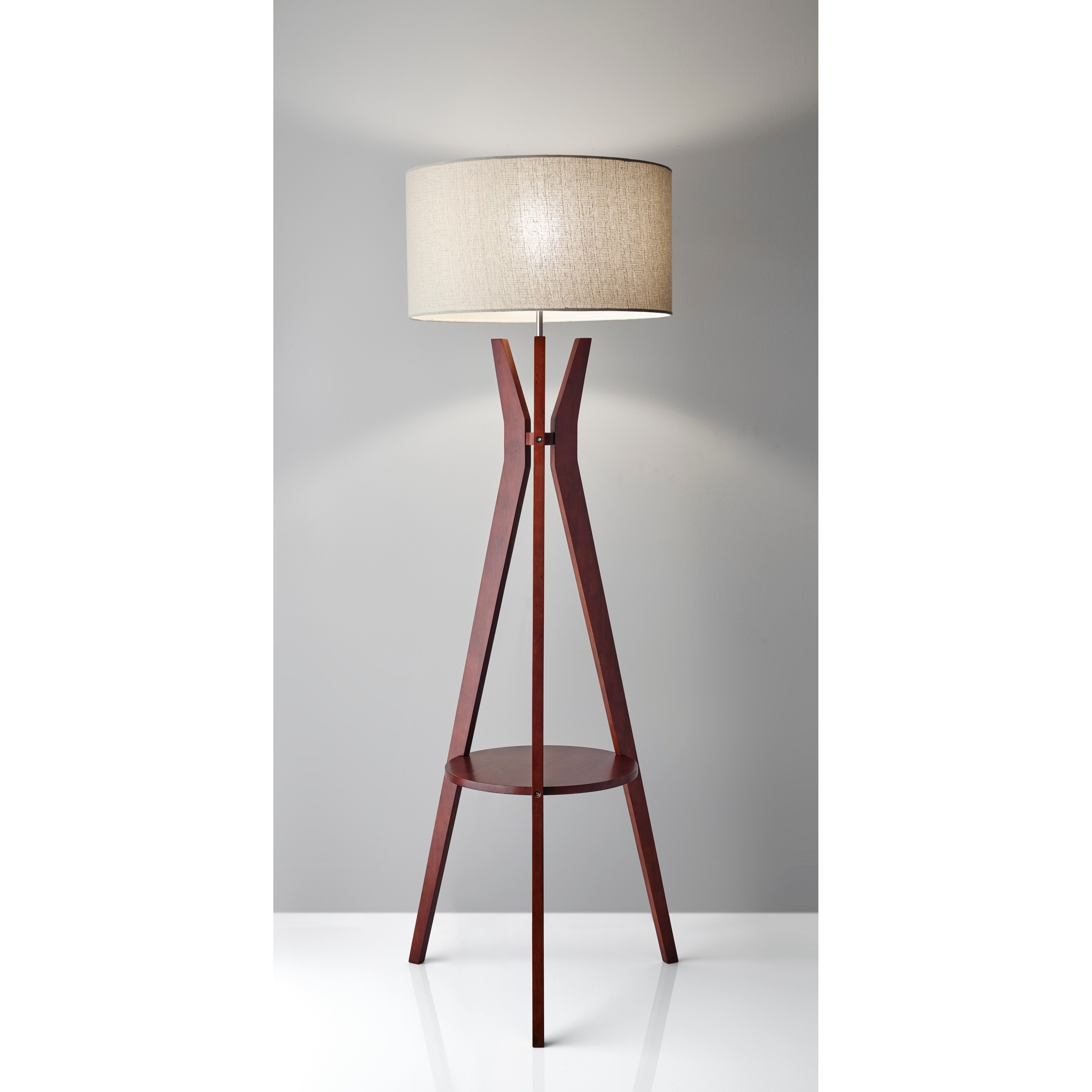 Adesso Bedford Solid Walnut Wood Tripod Shelf Floor Lamp - Mycitystee